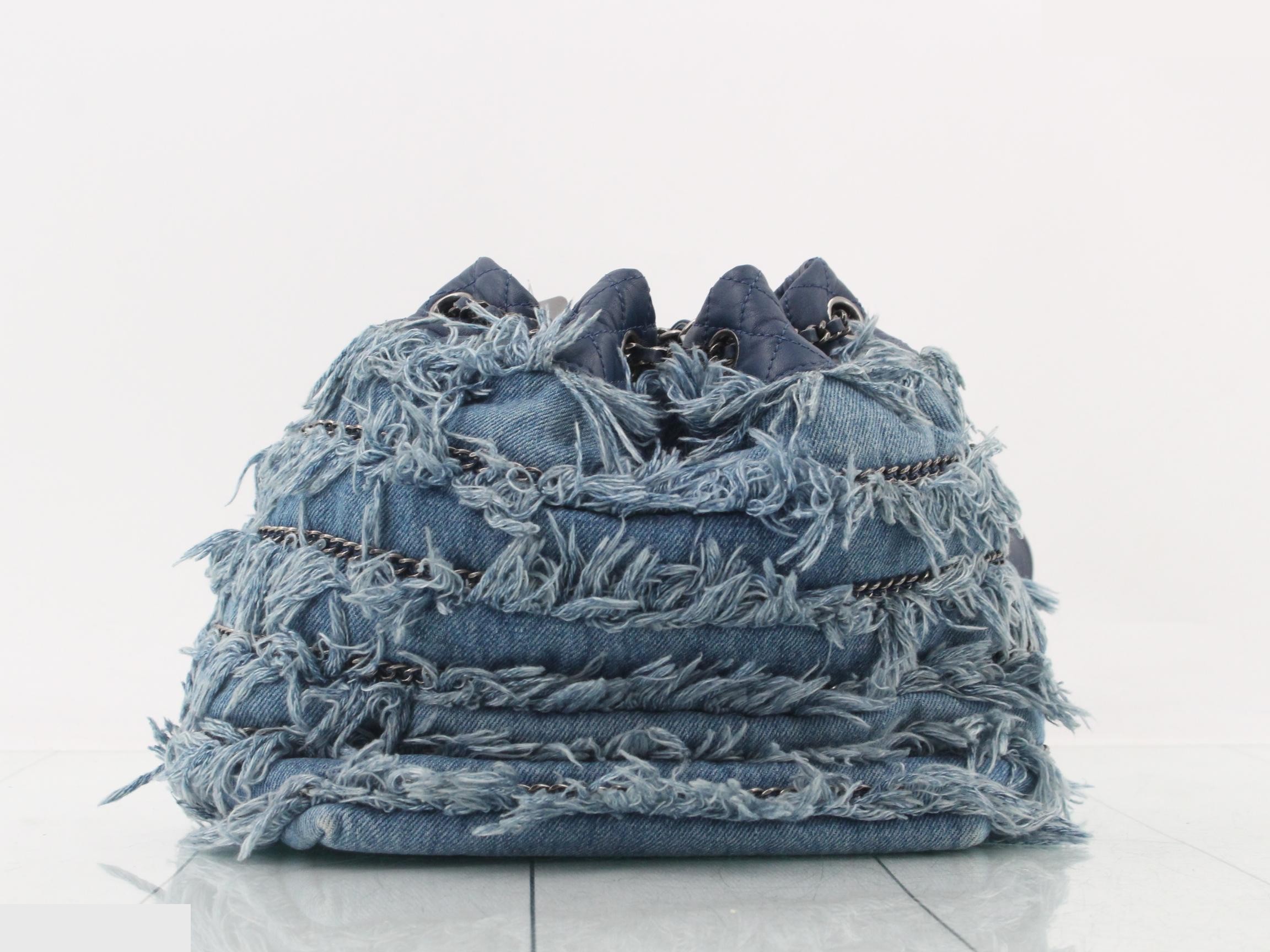 Denim fringe chain shoulder bag — view 2