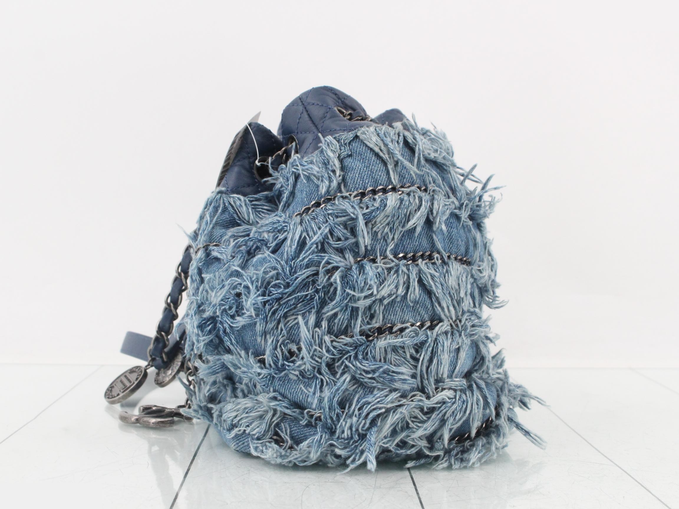 Denim fringe chain shoulder bag — view 3
