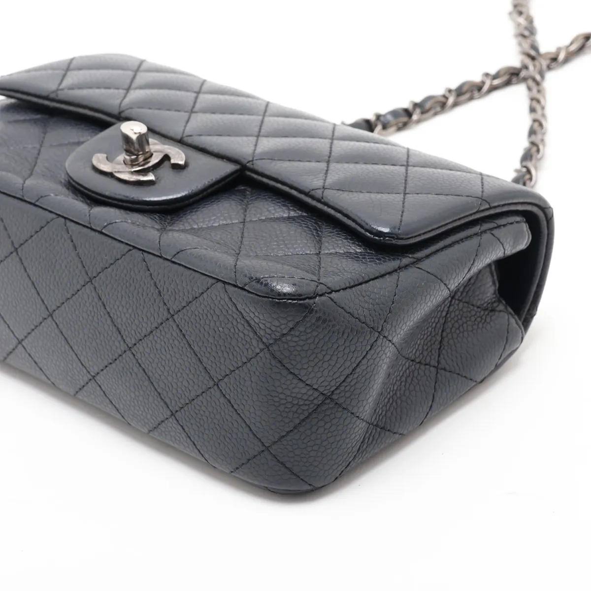 Mini Matelassé 20 Caviar Skin Single Flap Single Chain Bag, Navy, Gunmetal Hardware, 21567046, Serial Number 21-A69900 — view 3