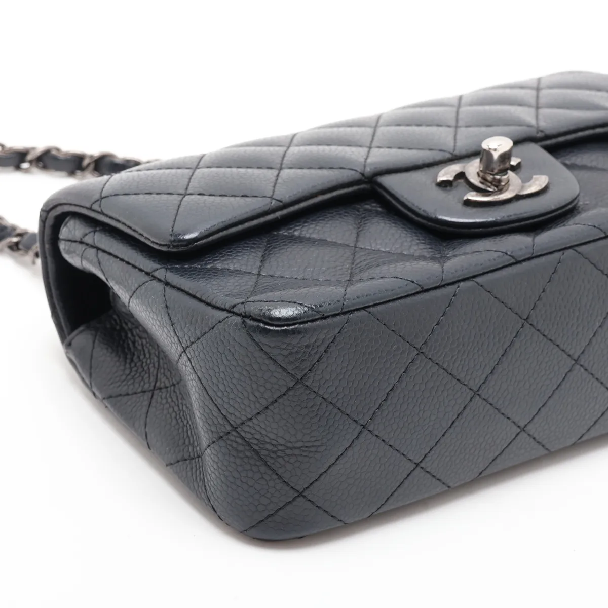 Mini Matelassé 20 Caviar Skin Single Flap Single Chain Bag, Navy, Gunmetal Hardware, 21567046, Serial Number 21-A69900 — view 4