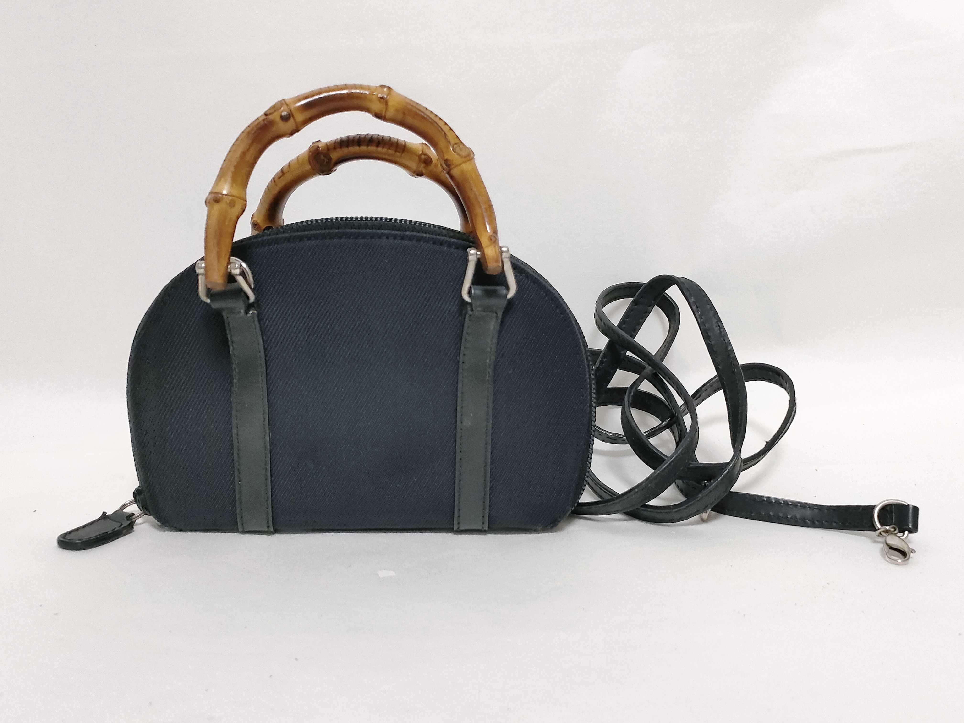Bamboo Shoulder Bag, Nylon Leather, Black Handbag (089 1705 0701)