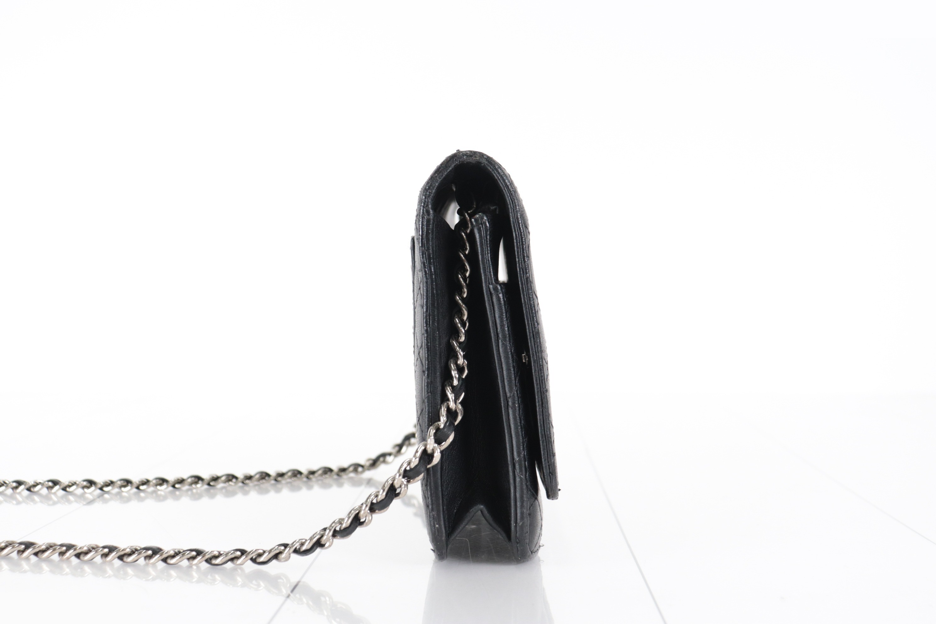 Micro Matelassé Lambskin Chain Wallet, Silver Hardware, Series 12 — view 3