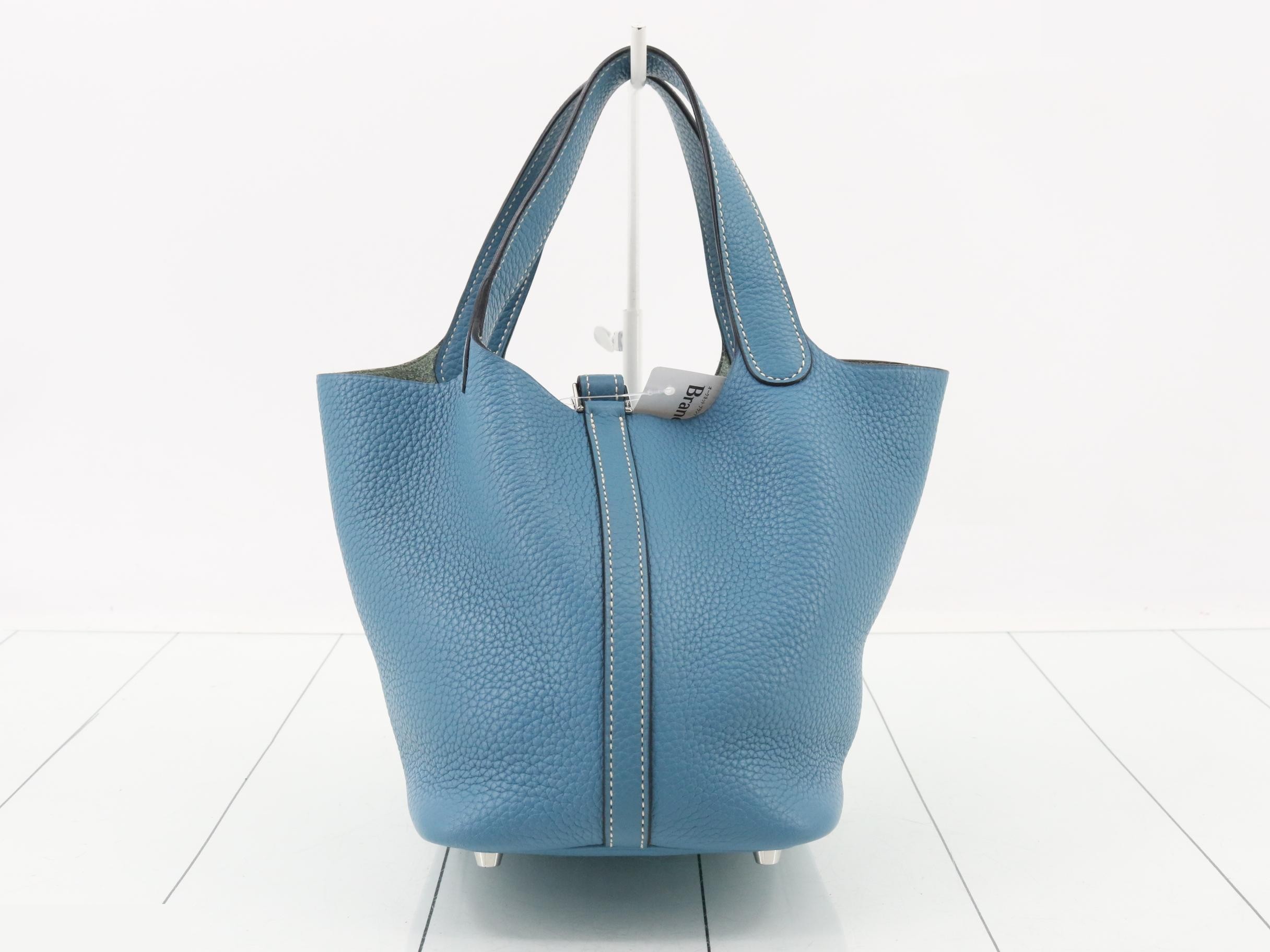 Picotin Lock PM Leather Handbag, Blue — view 2