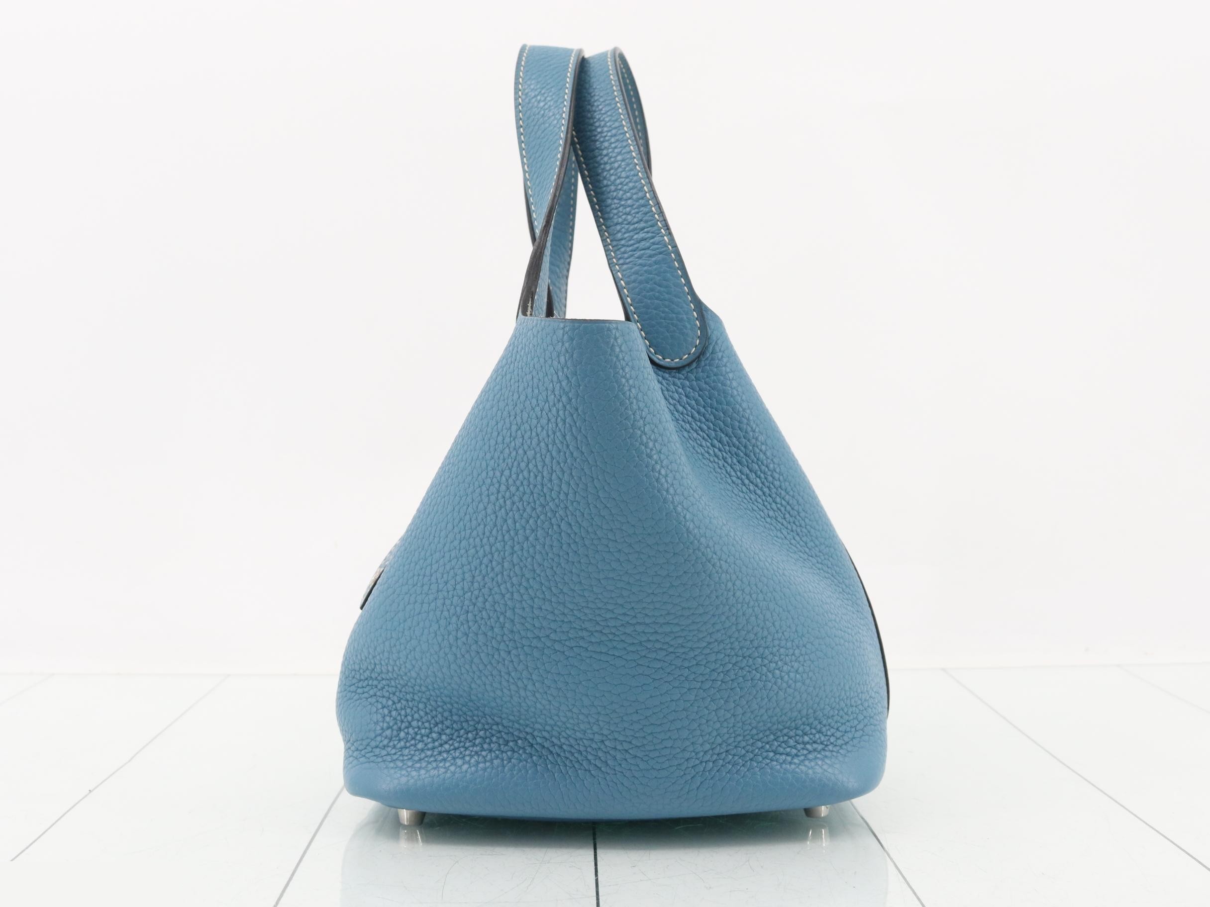 Picotin Lock PM Leather Handbag, Blue — view 3