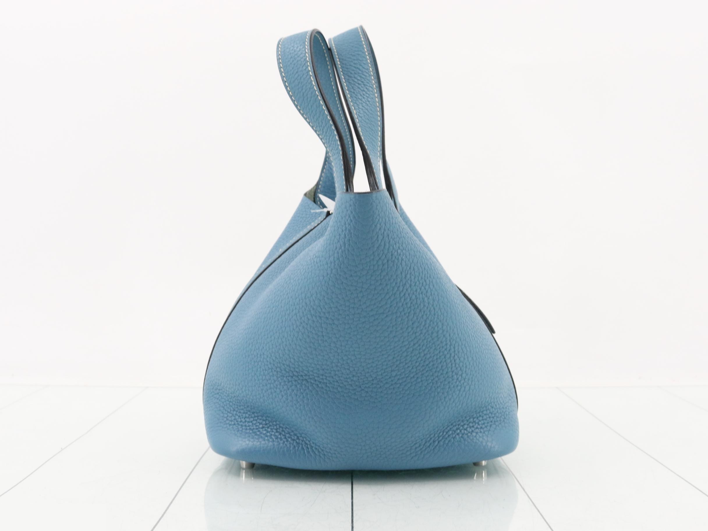 Picotin Lock PM Leather Handbag, Blue — view 4