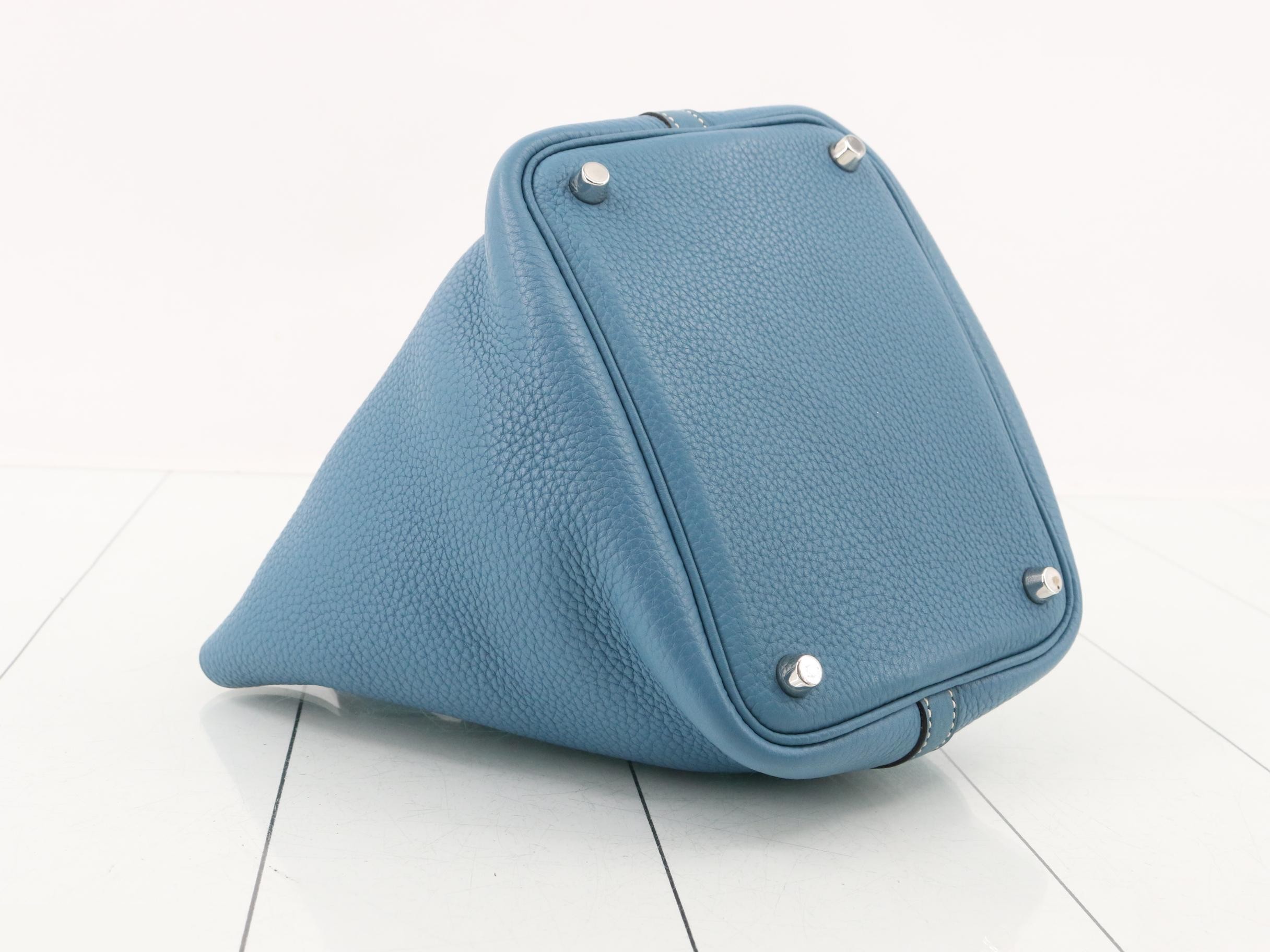 Picotin Lock PM Leather Handbag, Blue — view 5