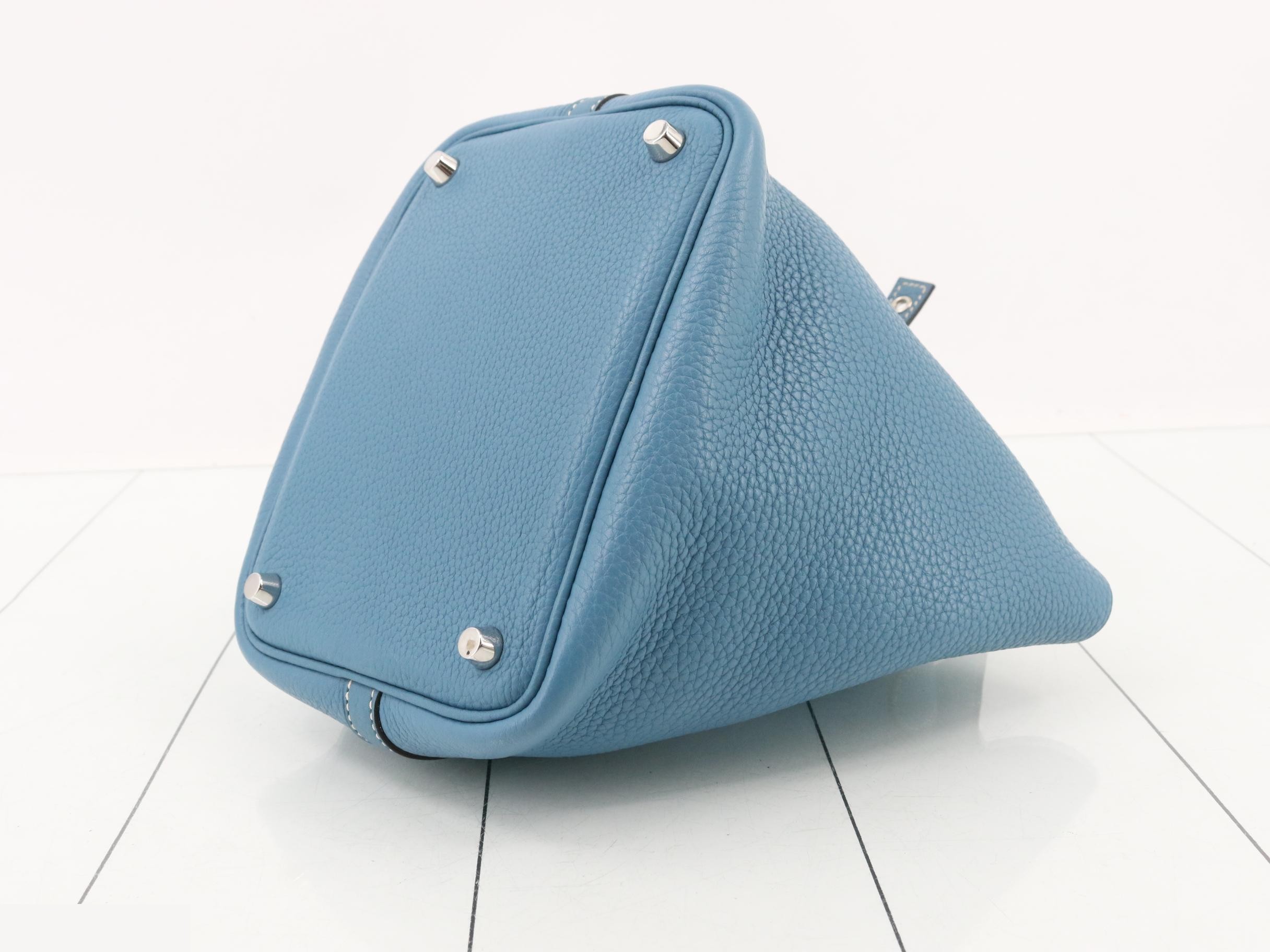 Picotin Lock PM Leather Handbag, Blue — view 6