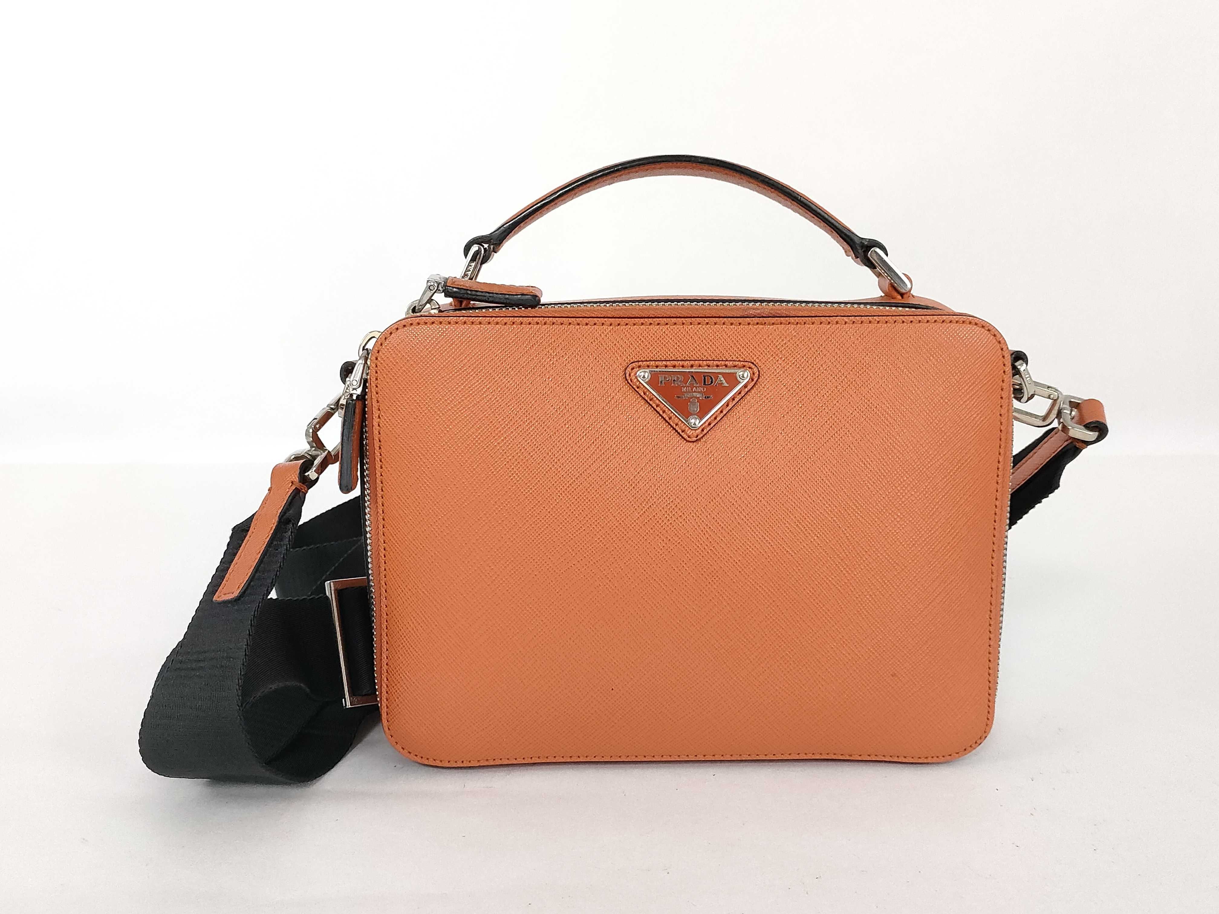 Saffiano Brick Leather 2-Way Handbag, Orange Shoulder Bag