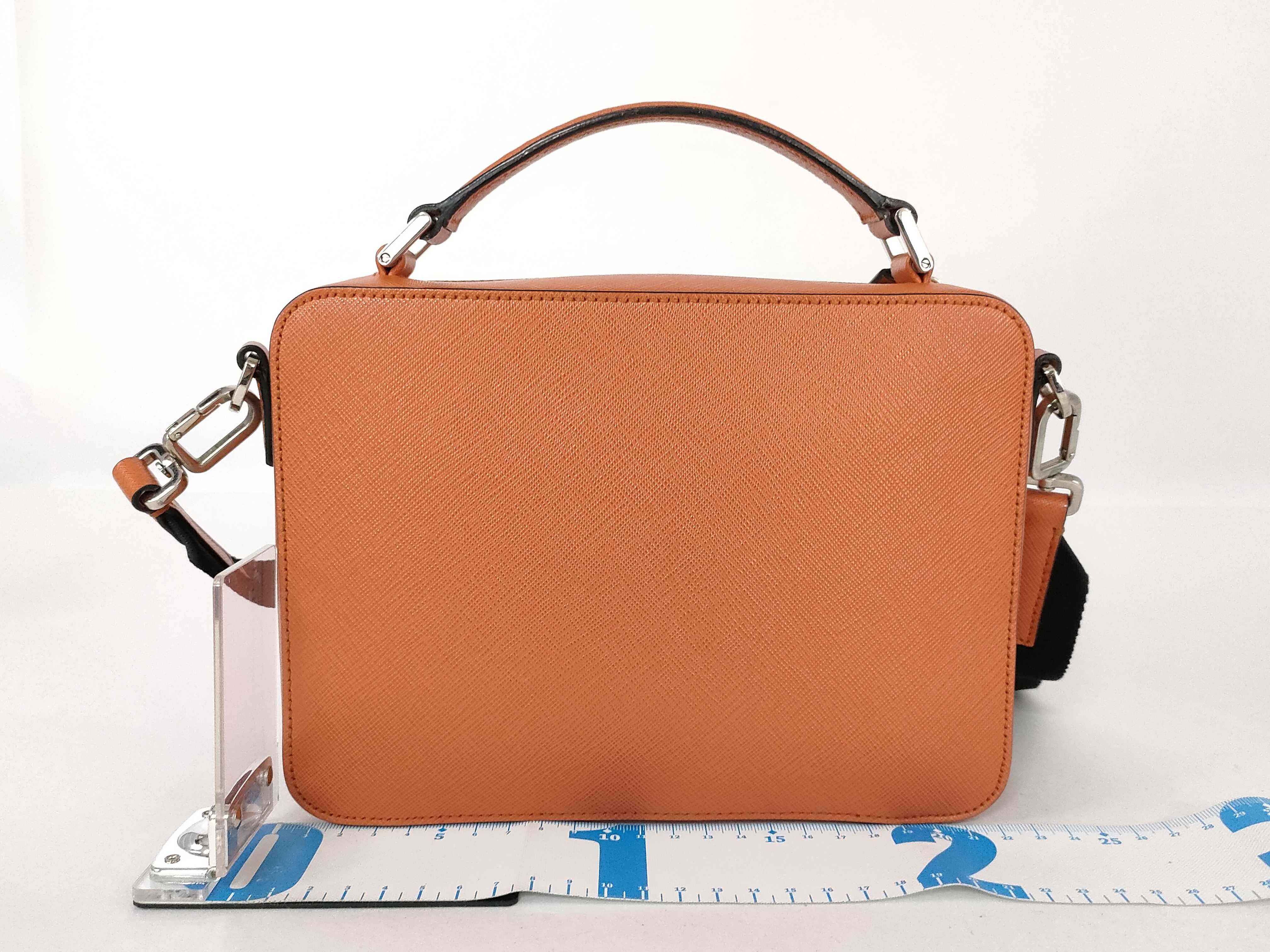 Saffiano Brick Leather 2-Way Handbag, Orange Shoulder Bag — view 2