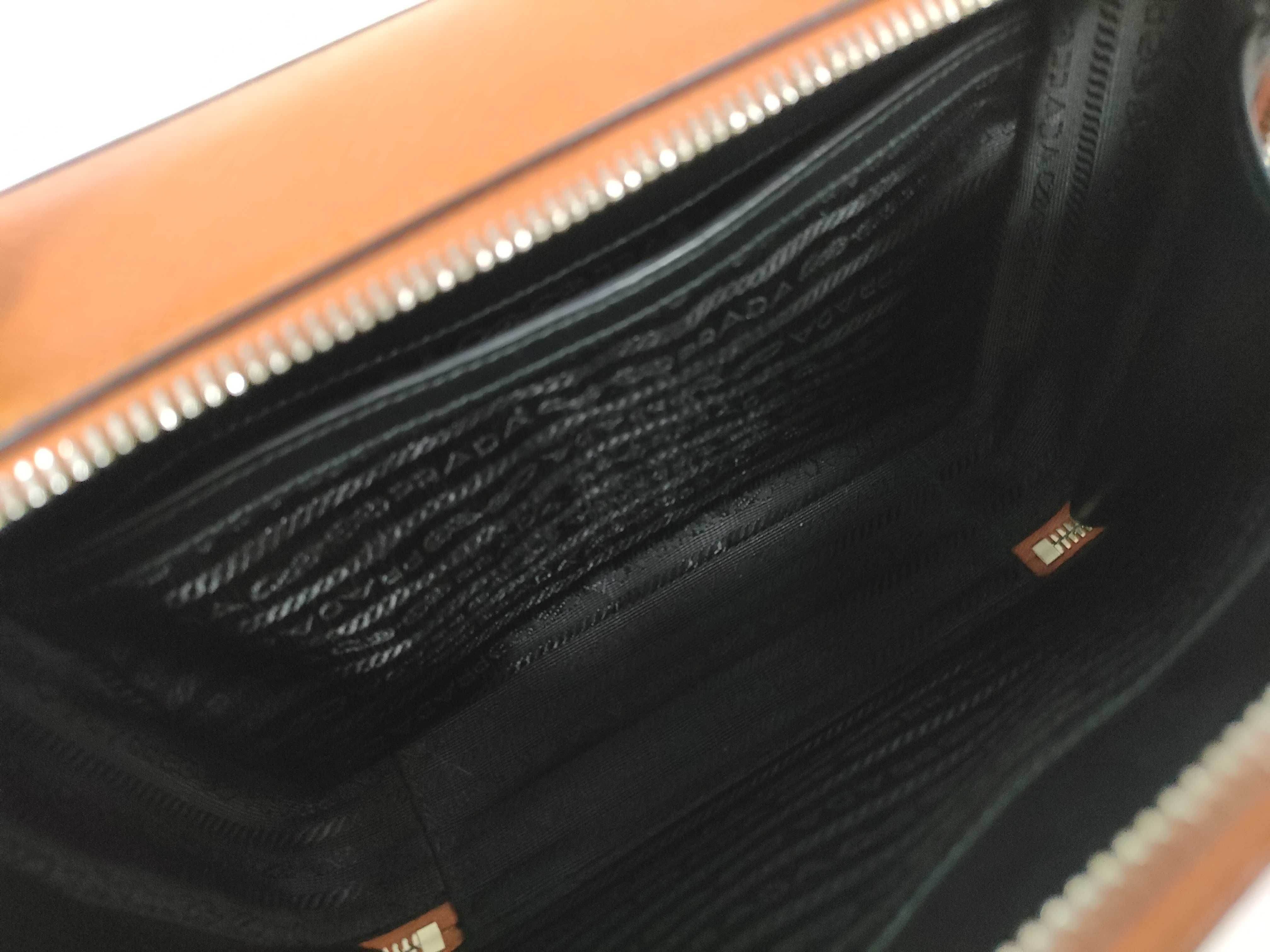 Saffiano Brick Leather 2-Way Handbag, Orange Shoulder Bag — view 12