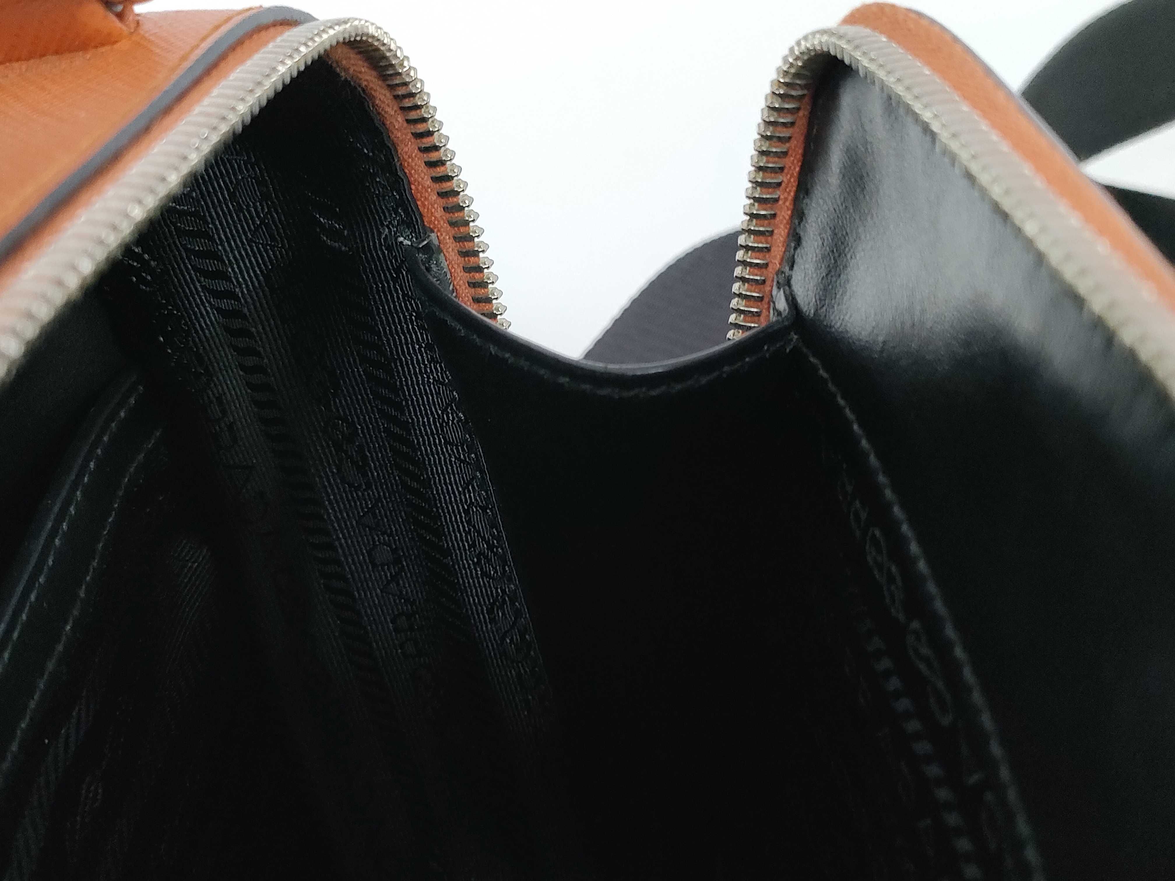 Saffiano Brick Leather 2-Way Handbag, Orange Shoulder Bag — view 13