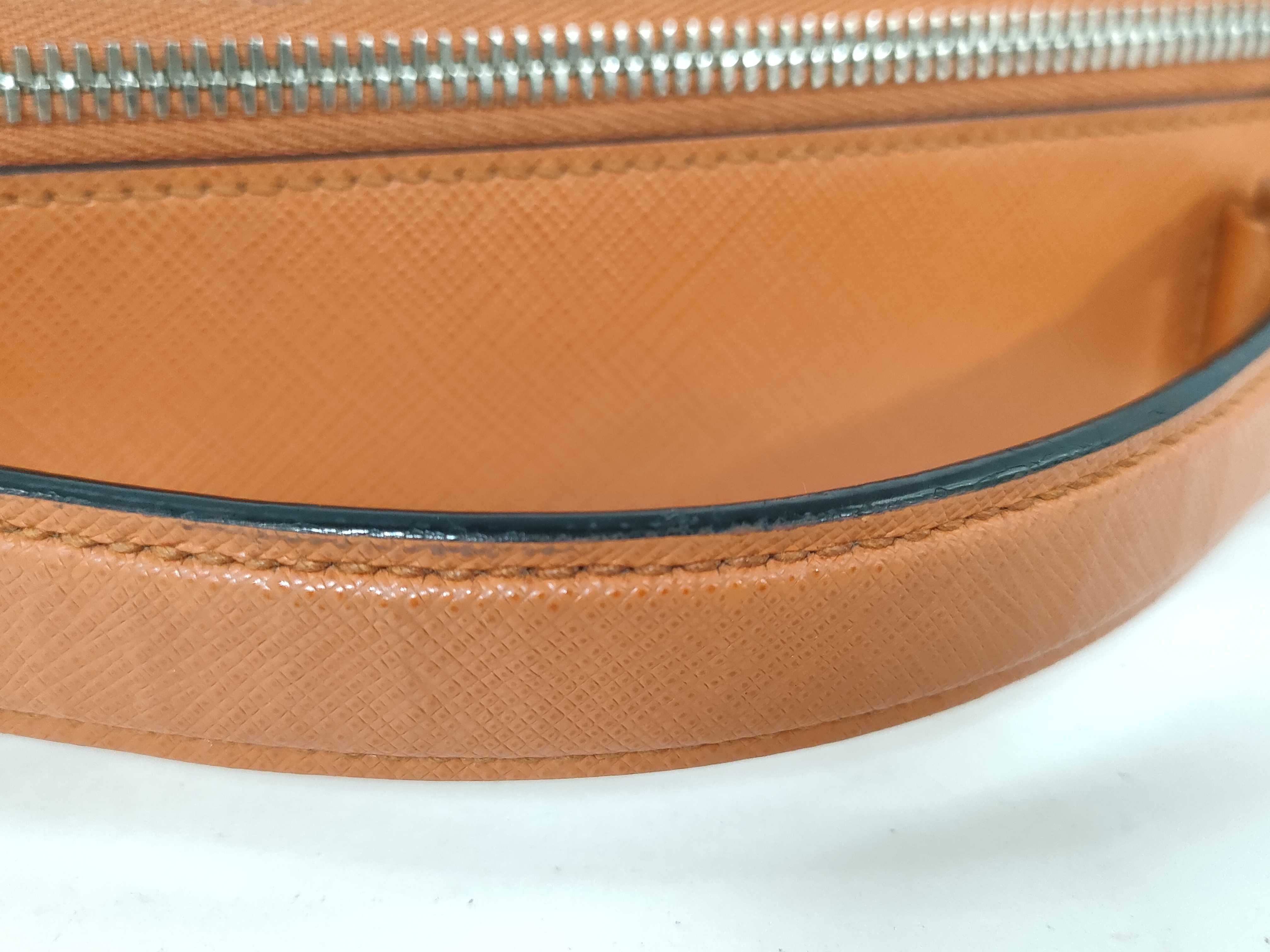 Saffiano Brick Leather 2-Way Handbag, Orange Shoulder Bag — view 4