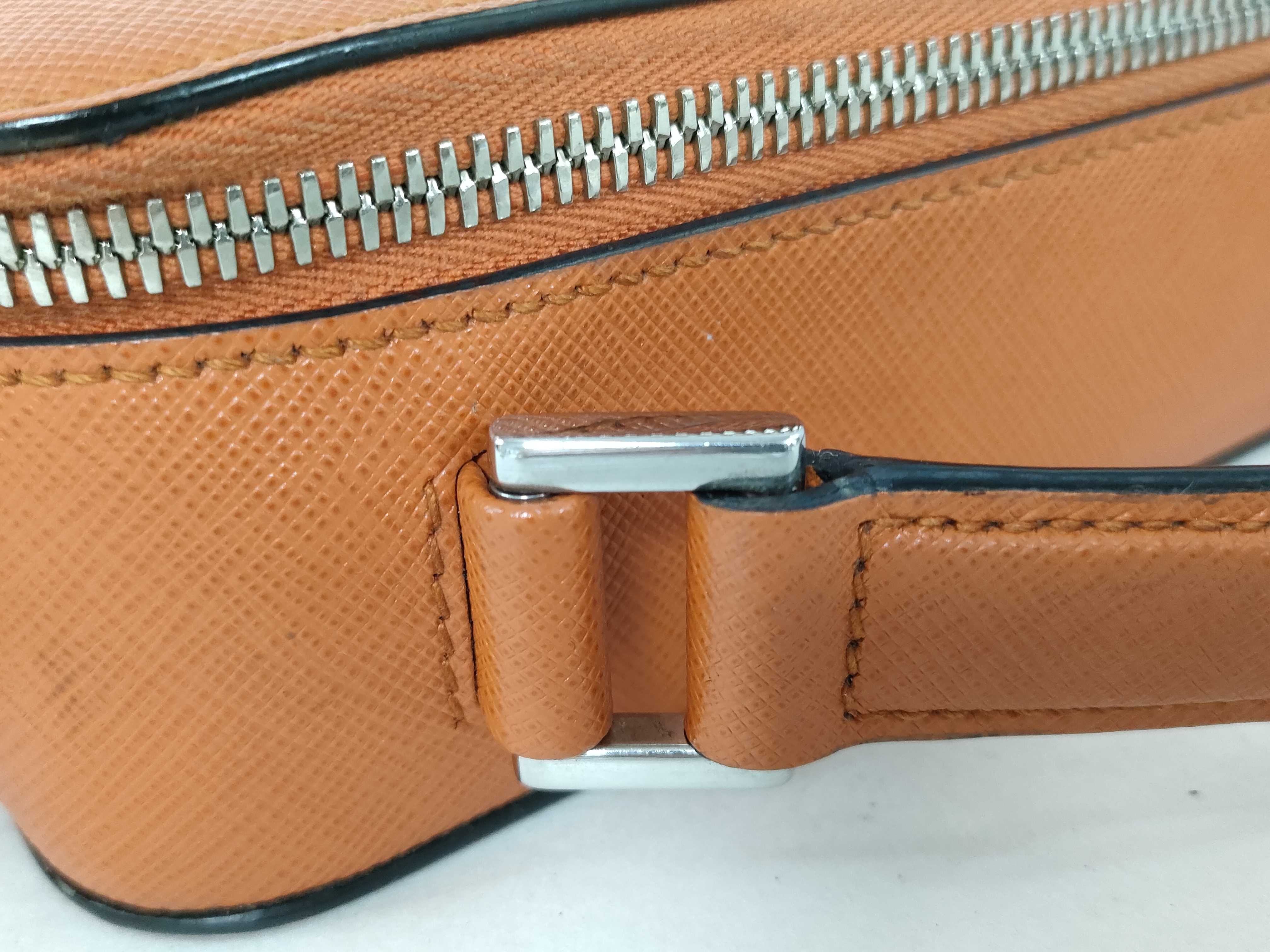 Saffiano Brick Leather 2-Way Handbag, Orange Shoulder Bag — view 5