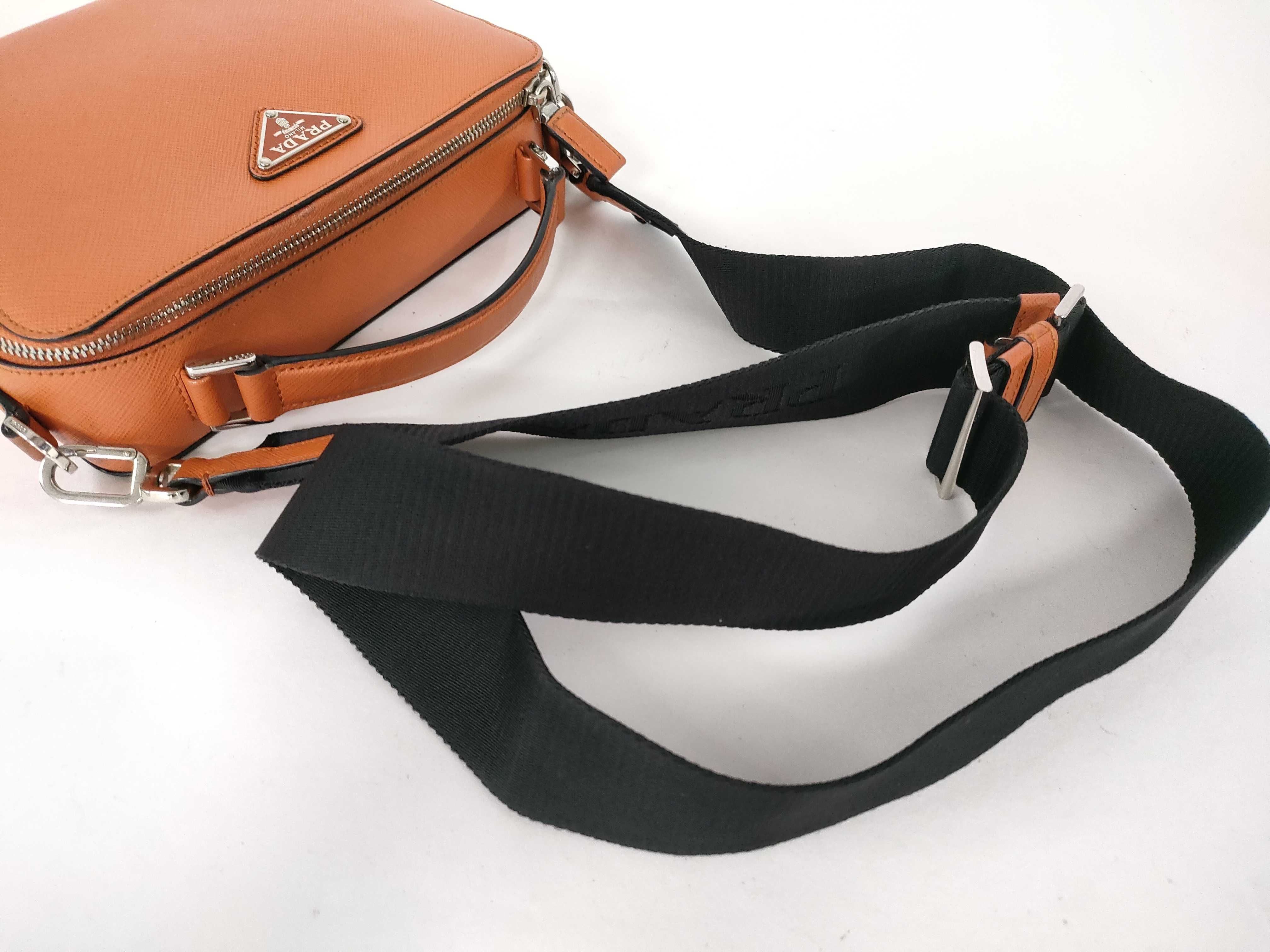 Saffiano Brick Leather 2-Way Handbag, Orange Shoulder Bag — view 6
