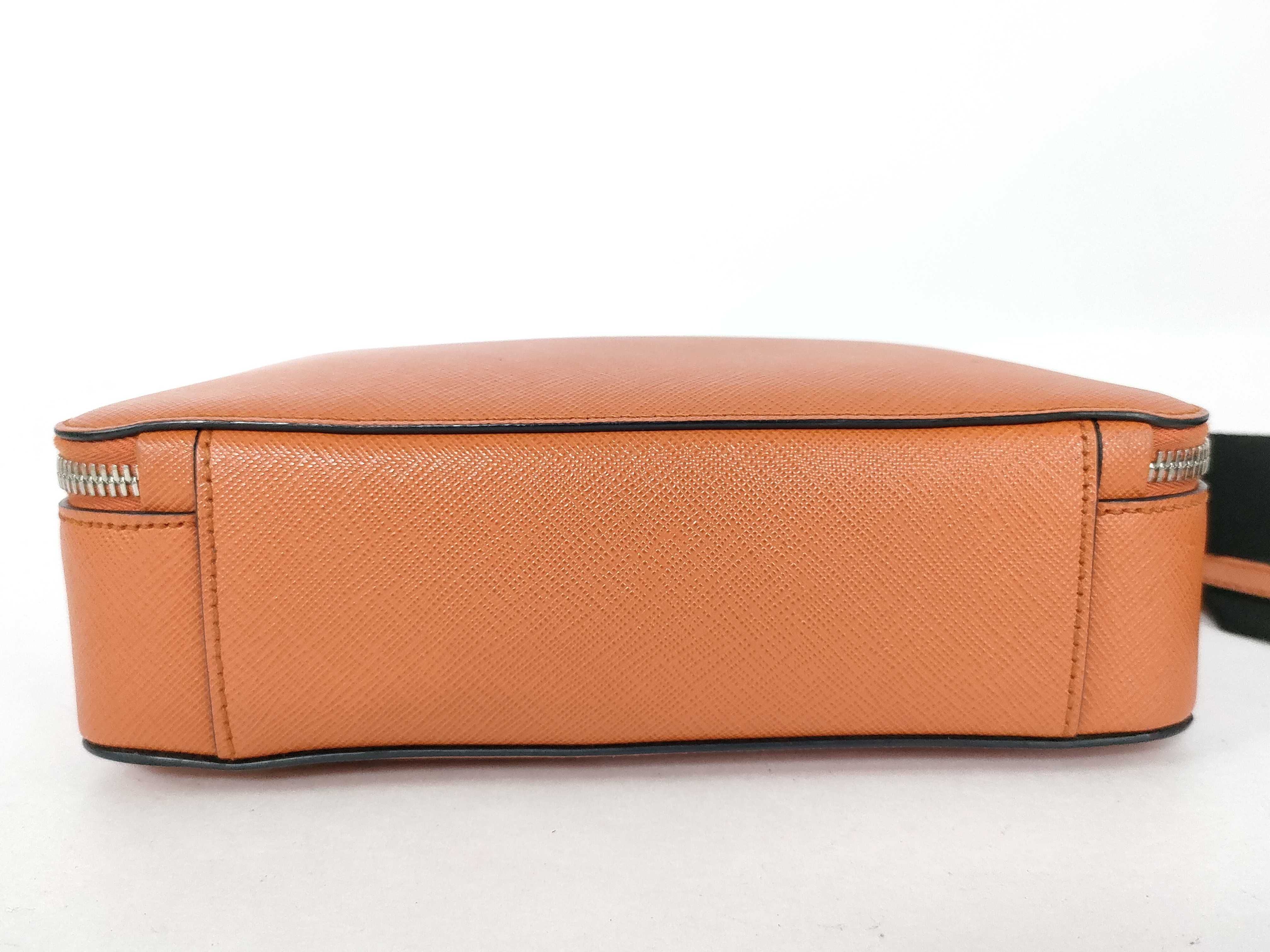 Saffiano Brick Leather 2-Way Handbag, Orange Shoulder Bag — view 10