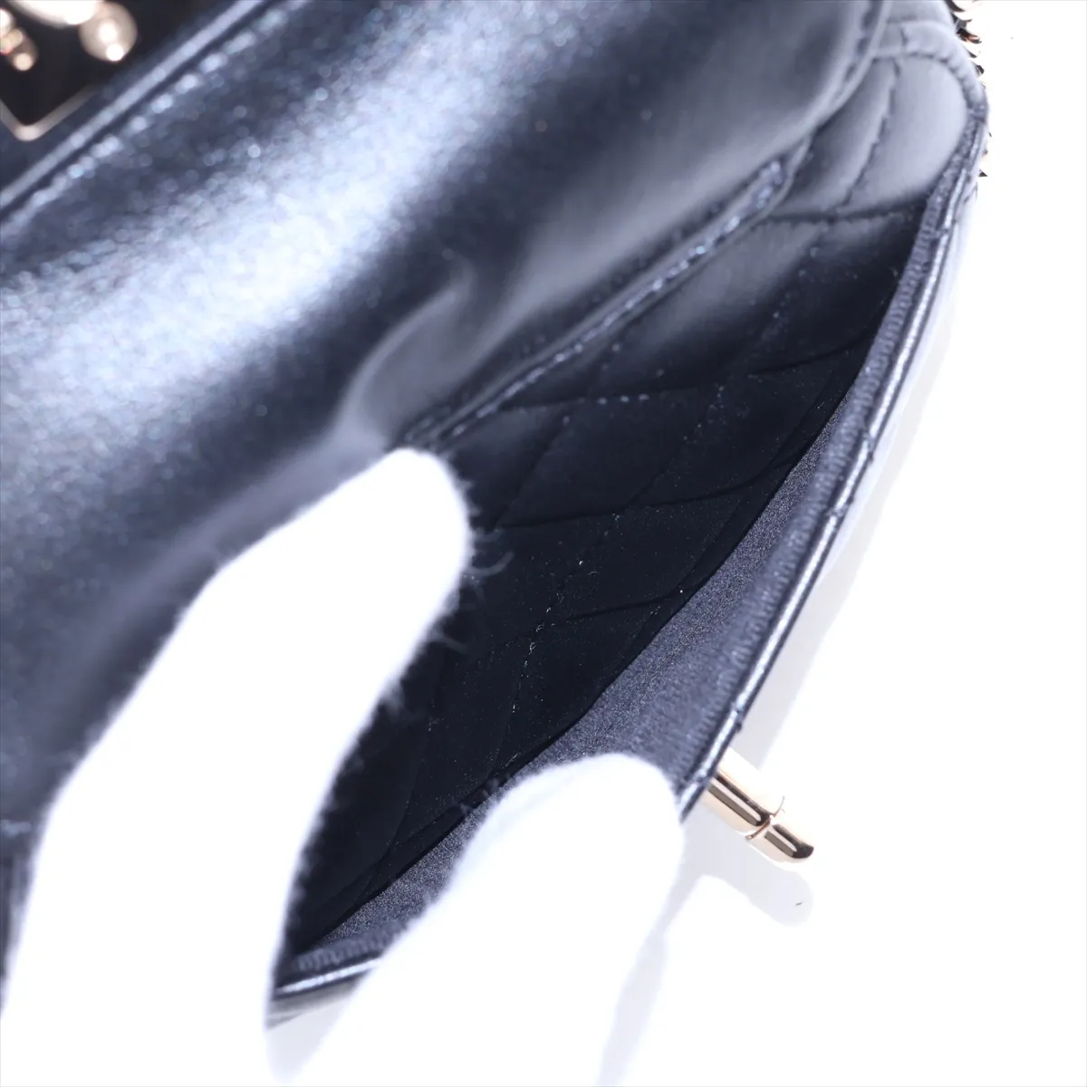Matelassé Lambskin Chain Shoulder Bag, Black with Gold Hardware, GUA5A1NH, Random Serial Number AP2784 — view 7