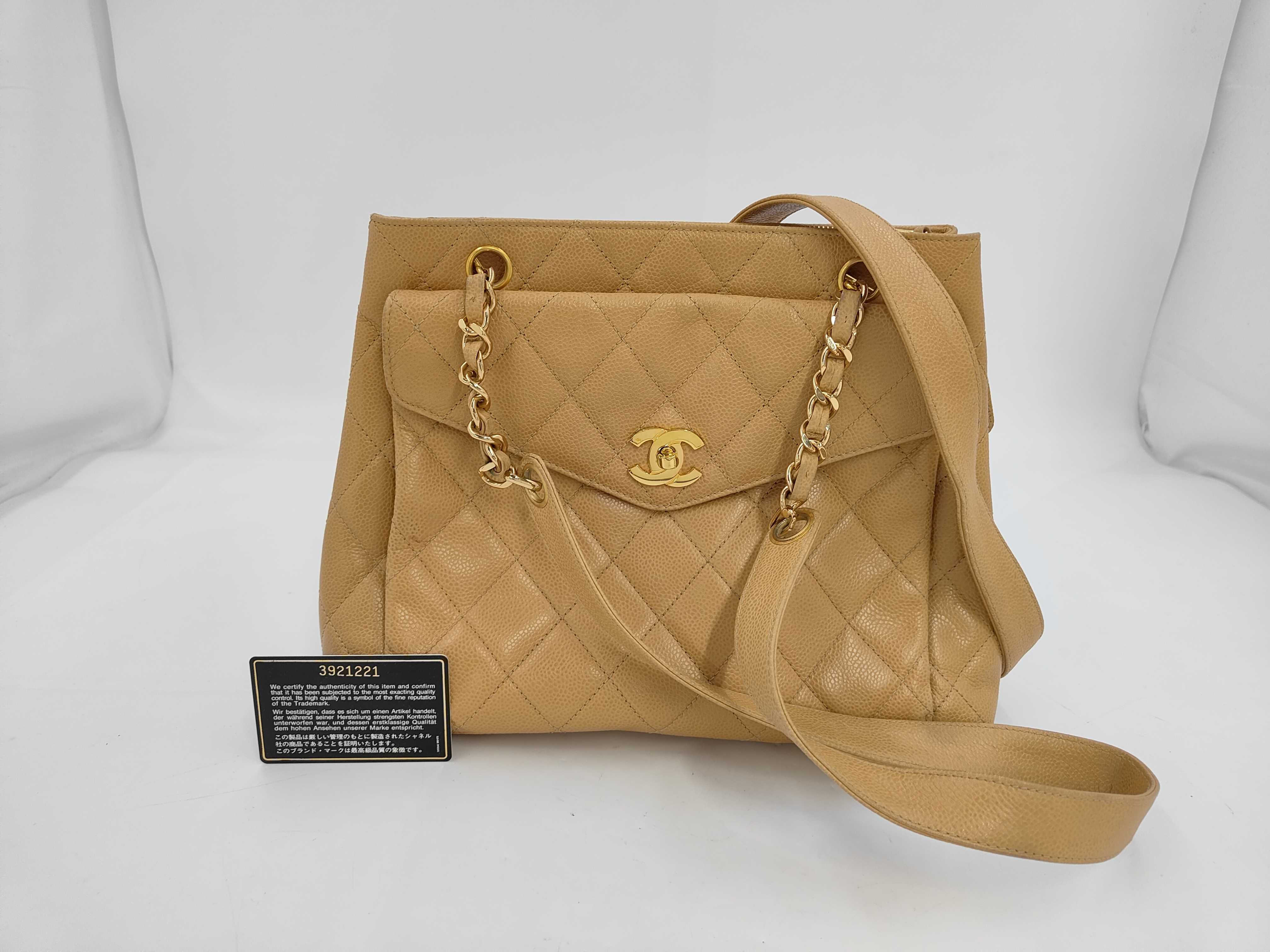 Caviar Skin Chanel Caviar Double Chain Beige Shoulder Bag