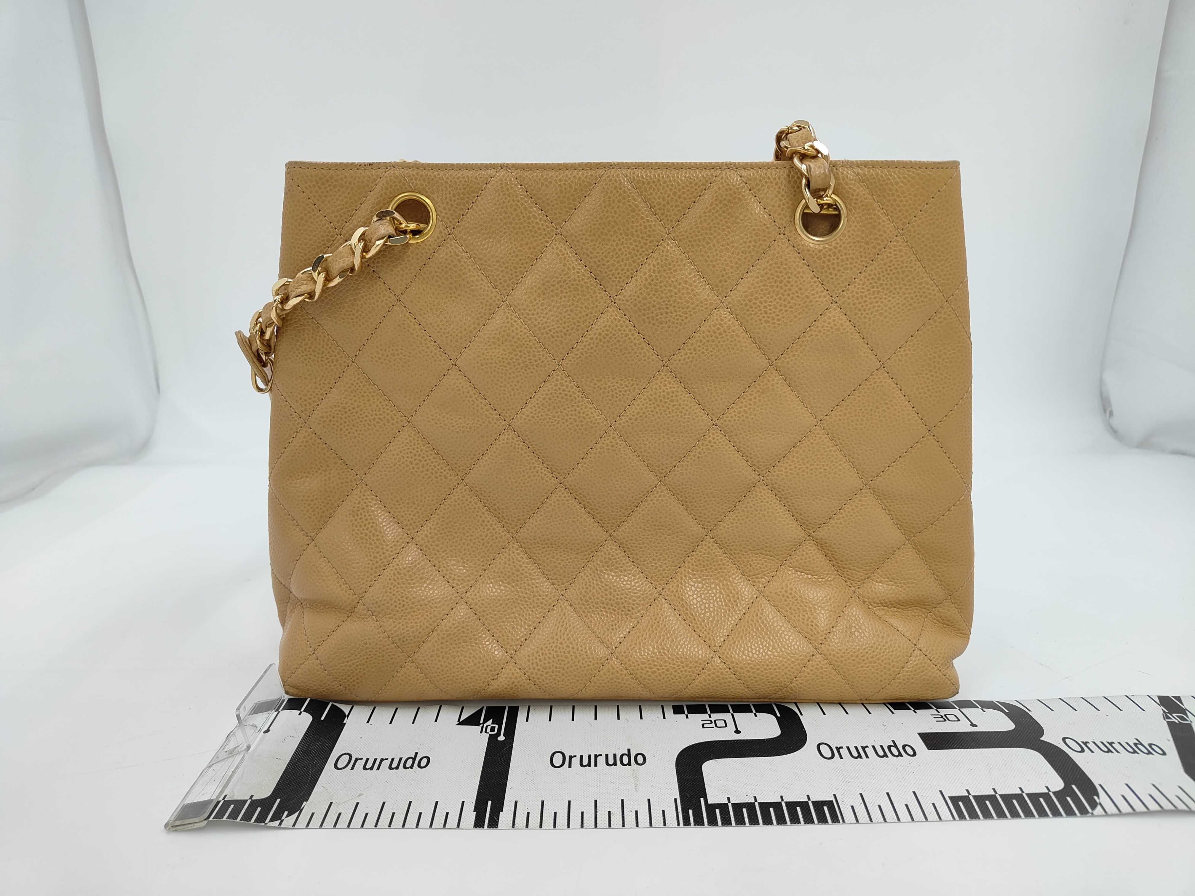 Caviar Skin Chanel Caviar Double Chain Beige Shoulder Bag — view 2