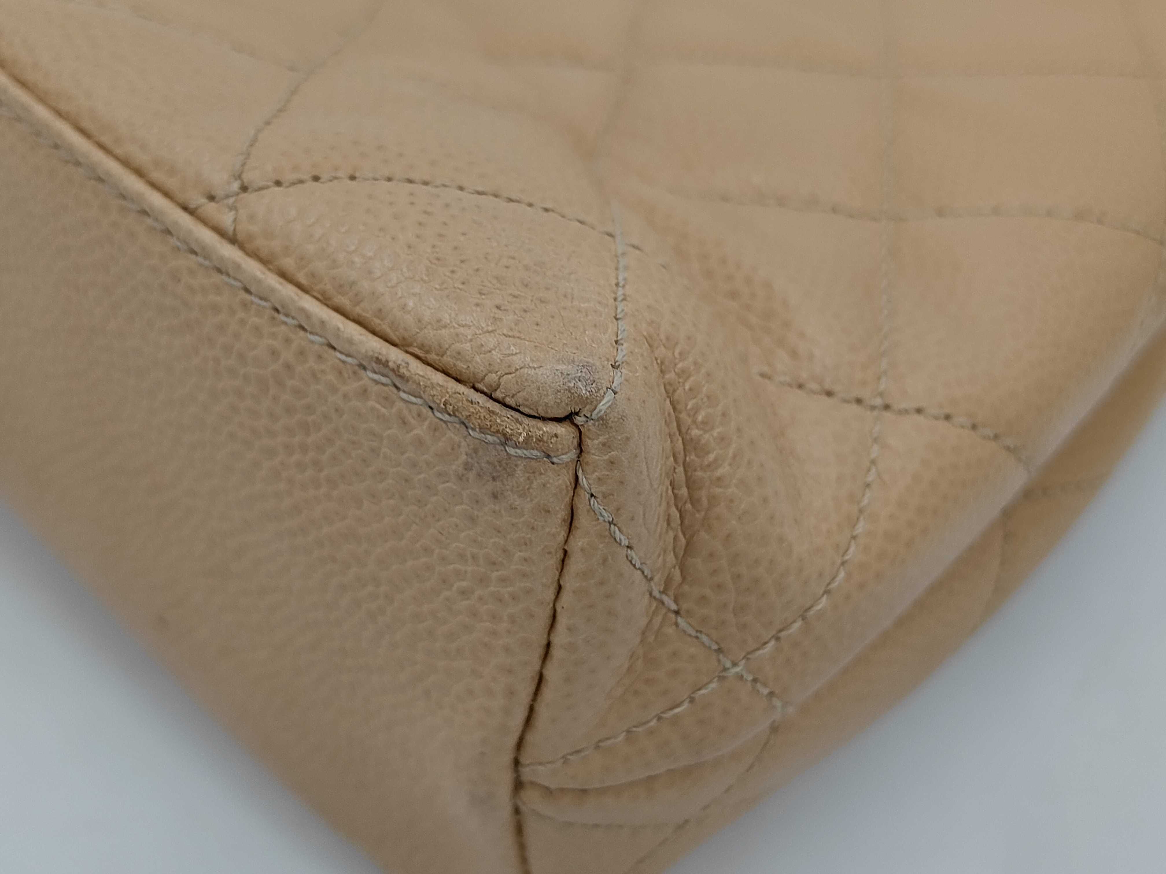 Caviar Skin Chanel Caviar Double Chain Beige Shoulder Bag — view 3
