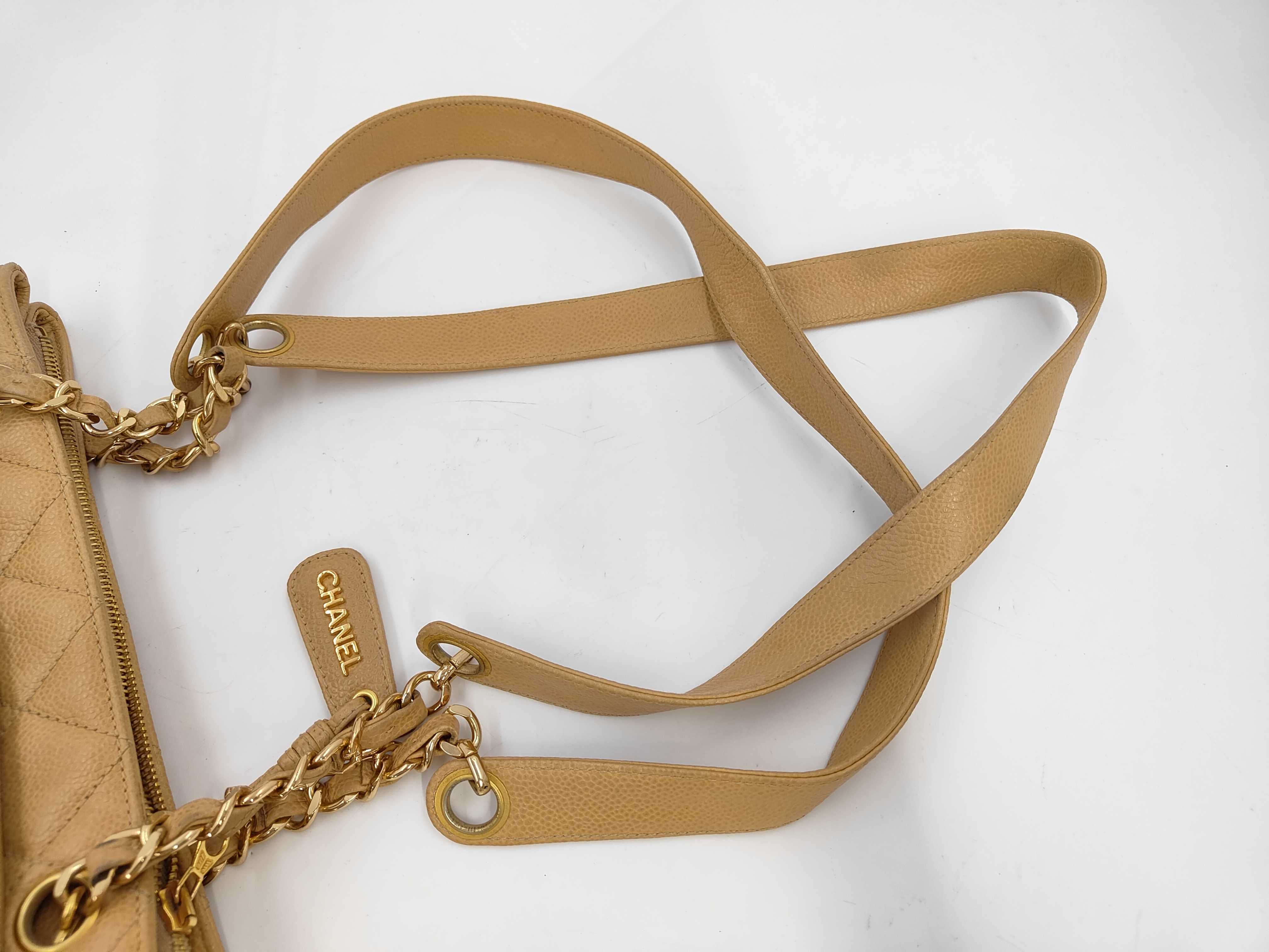 Caviar Skin Chanel Caviar Double Chain Beige Shoulder Bag — view 5