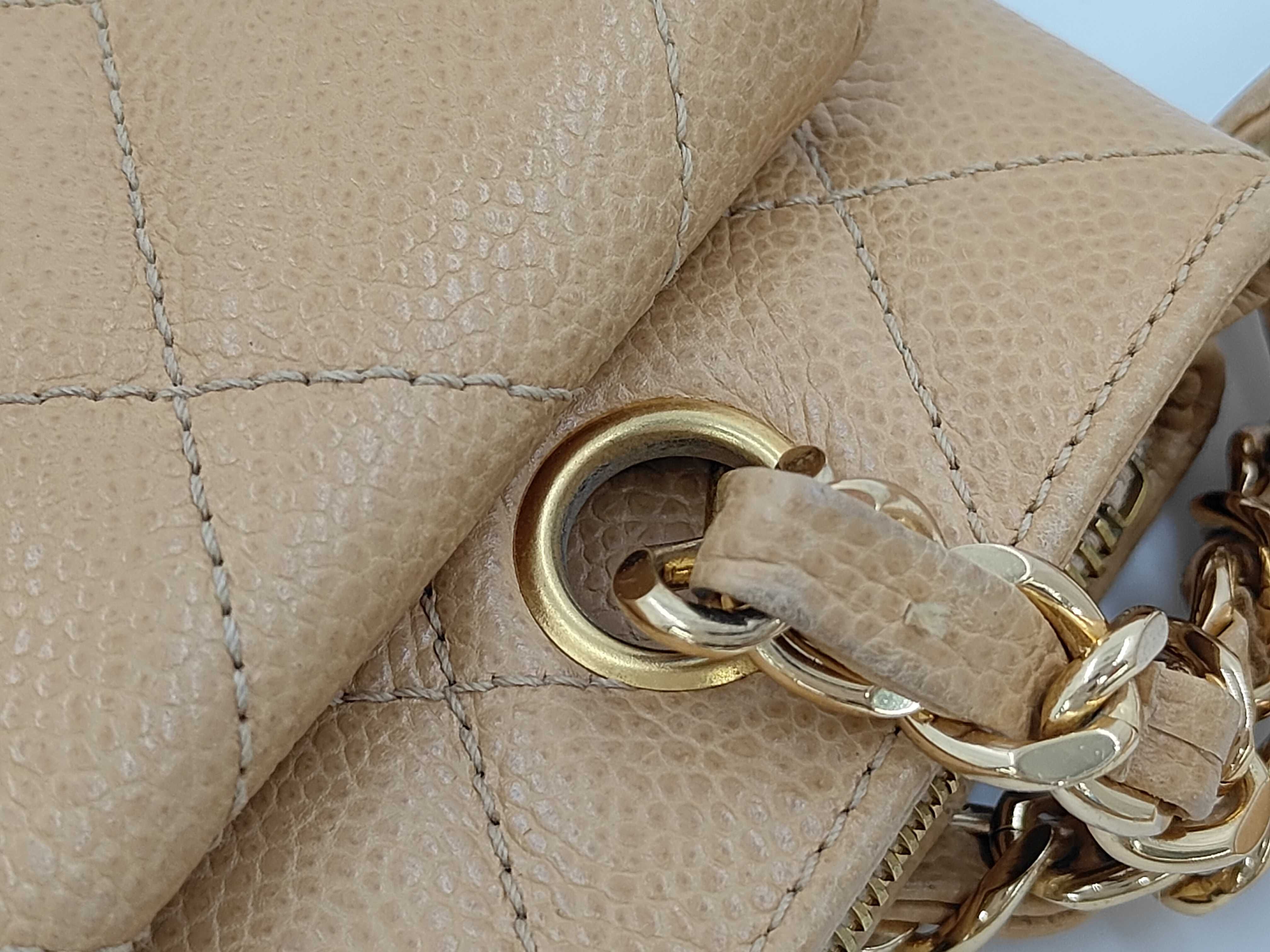 Caviar Skin Chanel Caviar Double Chain Beige Shoulder Bag — view 7