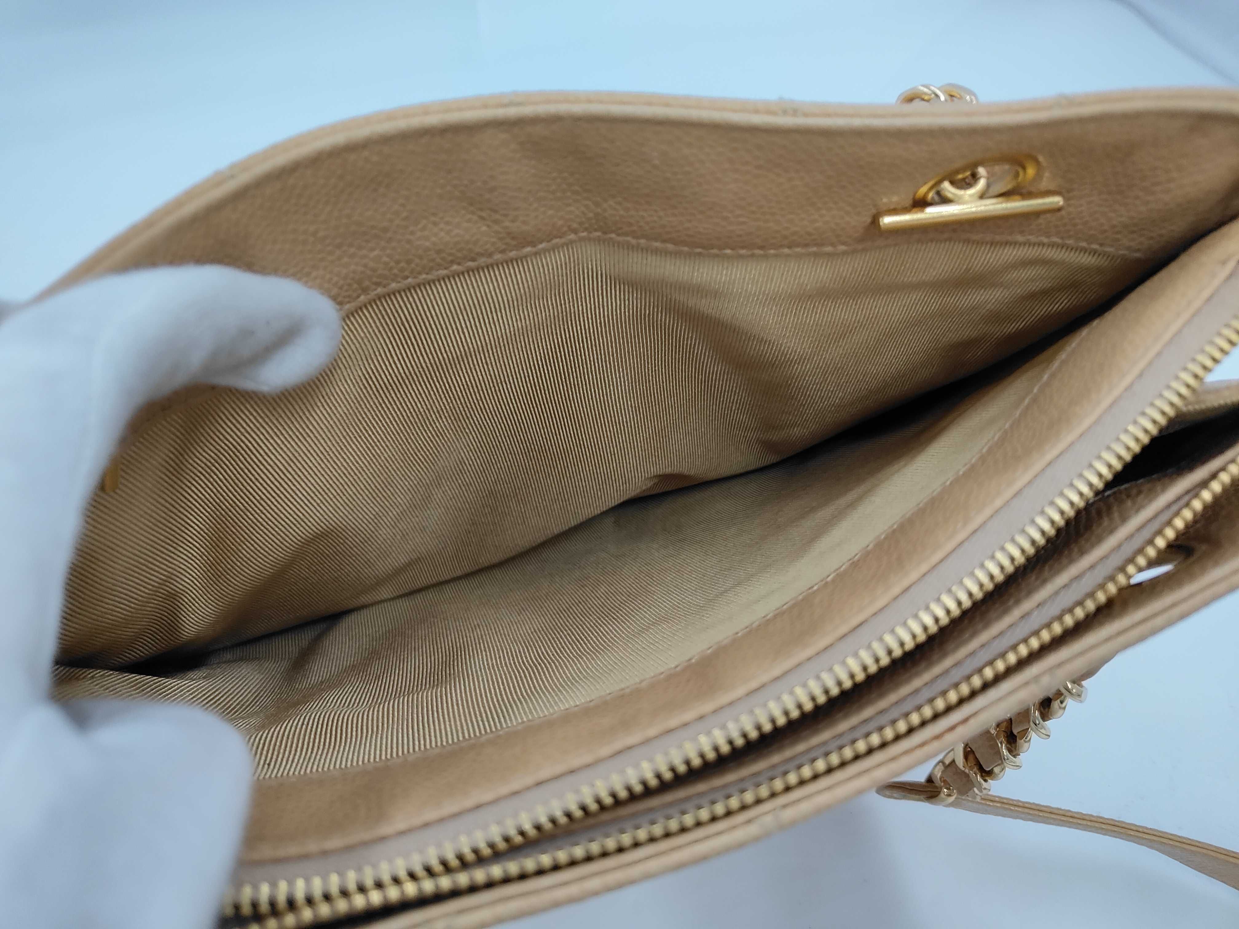 Caviar Skin Chanel Caviar Double Chain Beige Shoulder Bag — view 8
