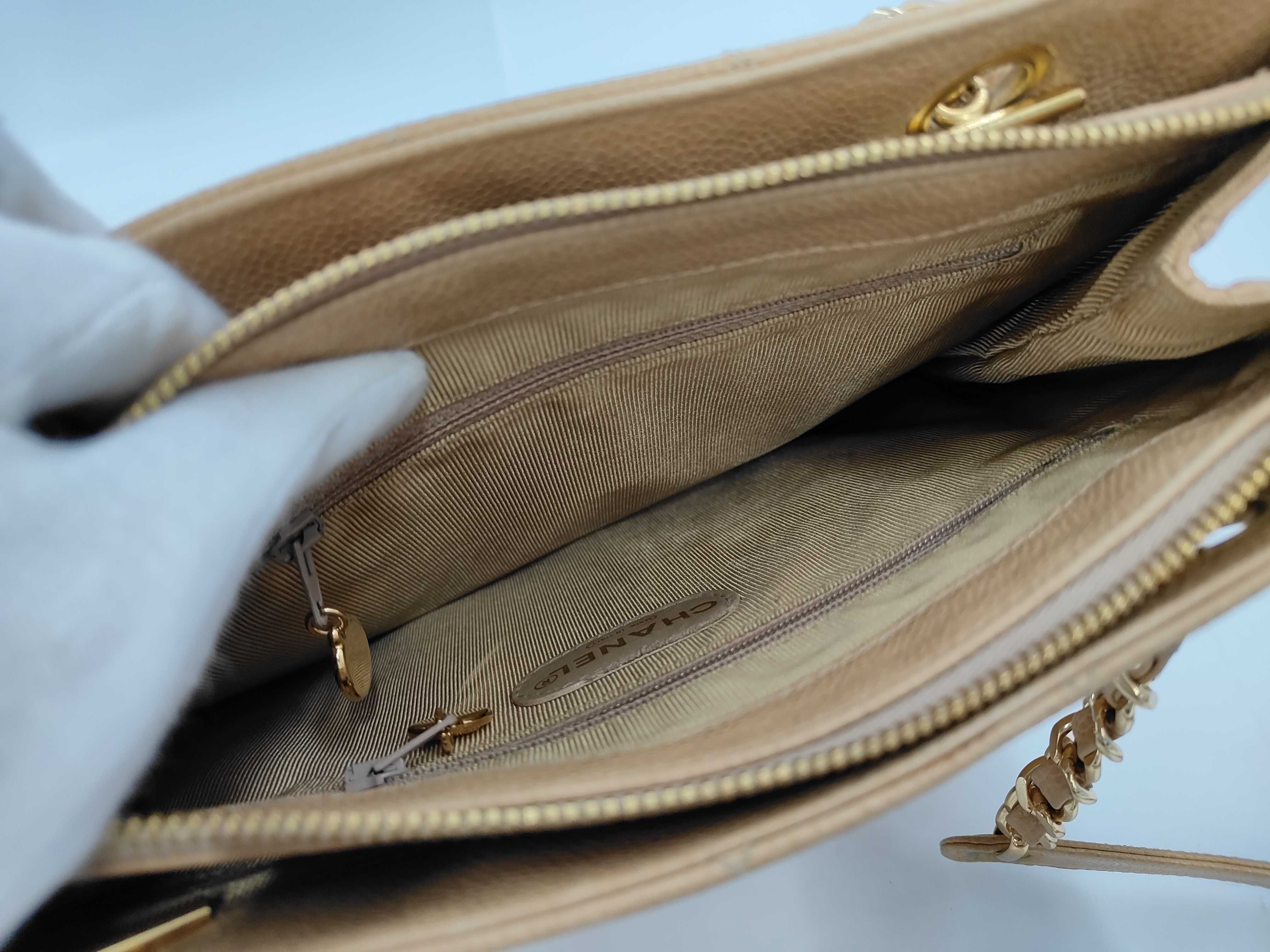 Caviar Skin Chanel Caviar Double Chain Beige Shoulder Bag — view 9
