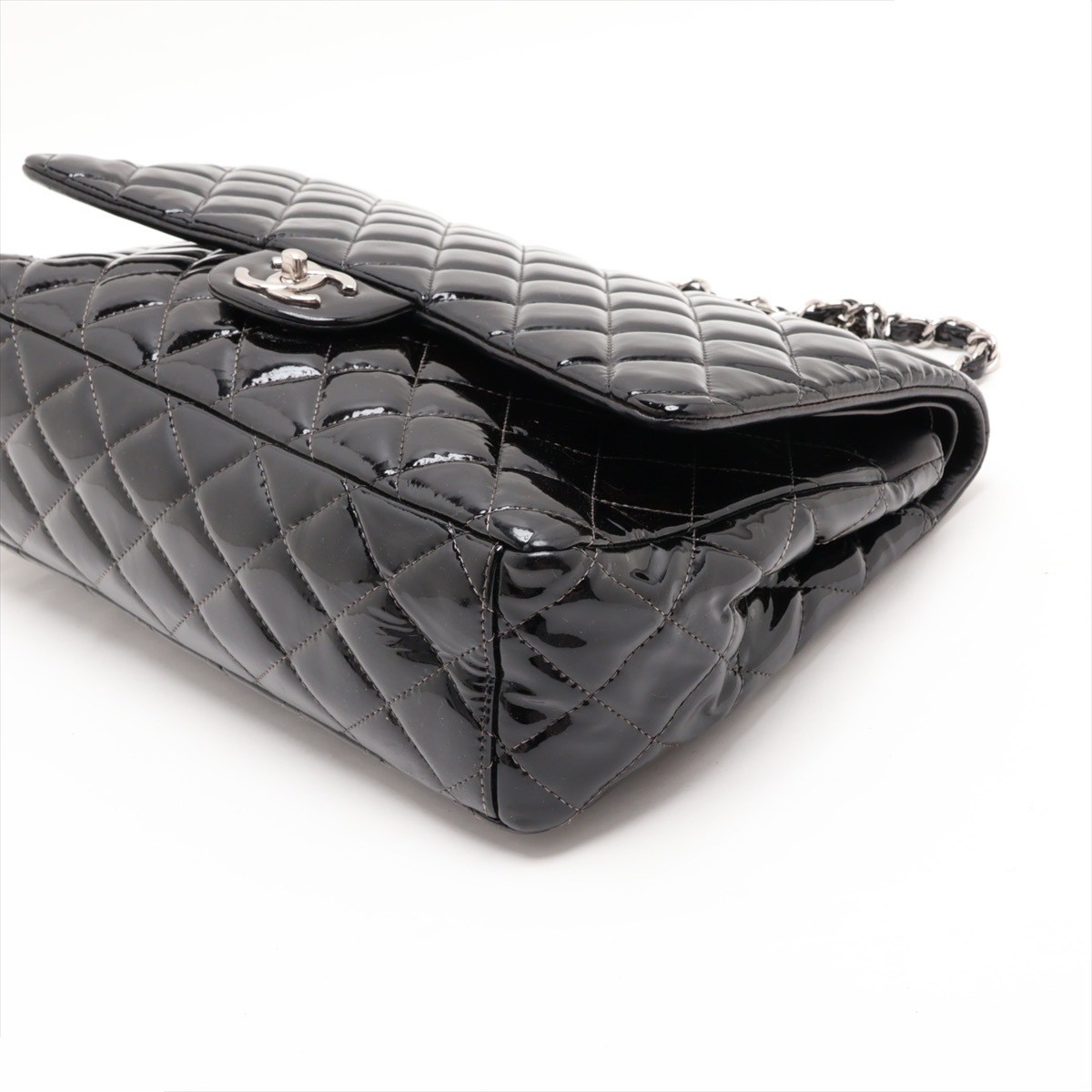 Large Matelassé 34 Maxi Shoulder Bag, Patent Leather, Double Flap — view 3