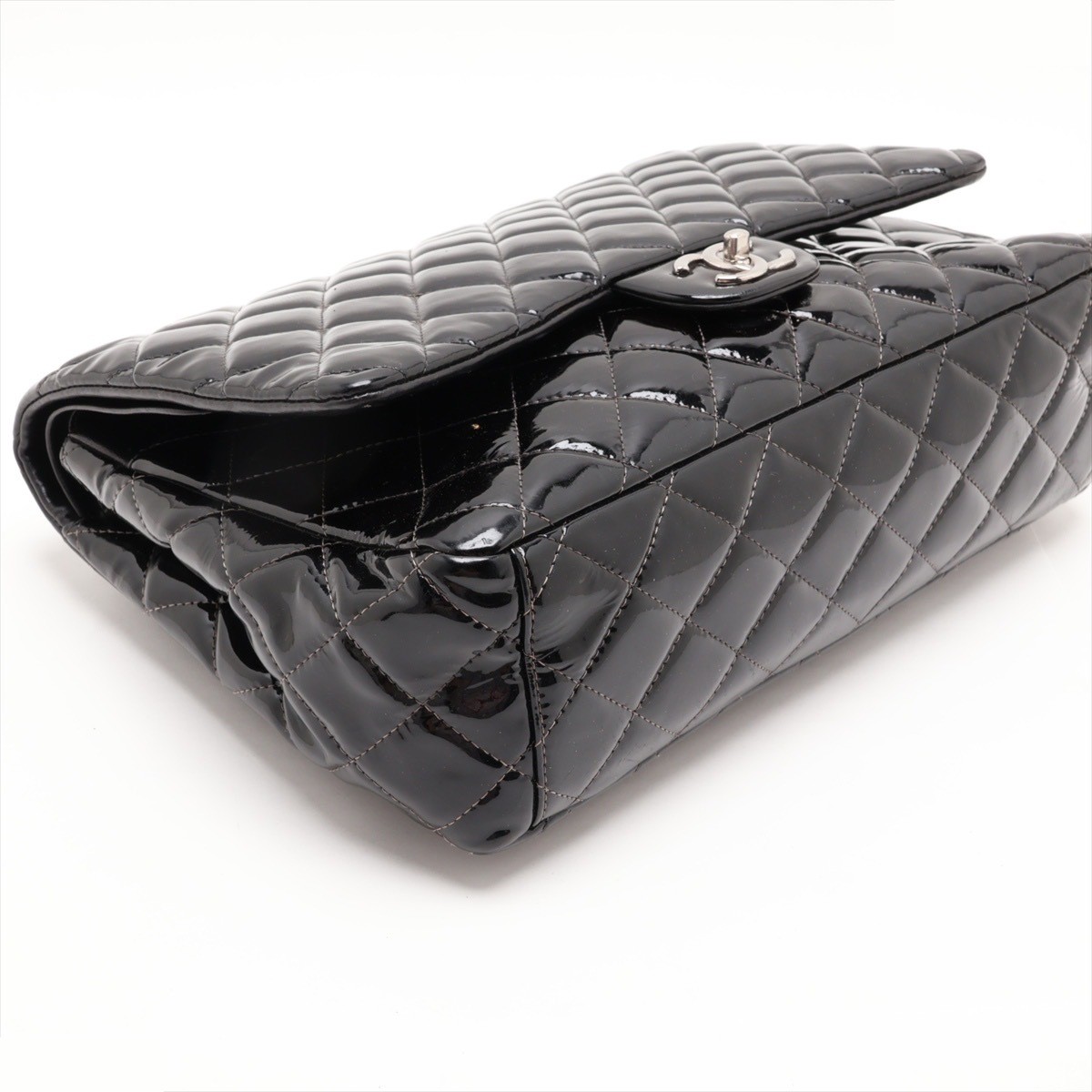 Large Matelassé 34 Maxi Shoulder Bag, Patent Leather, Double Flap — view 4