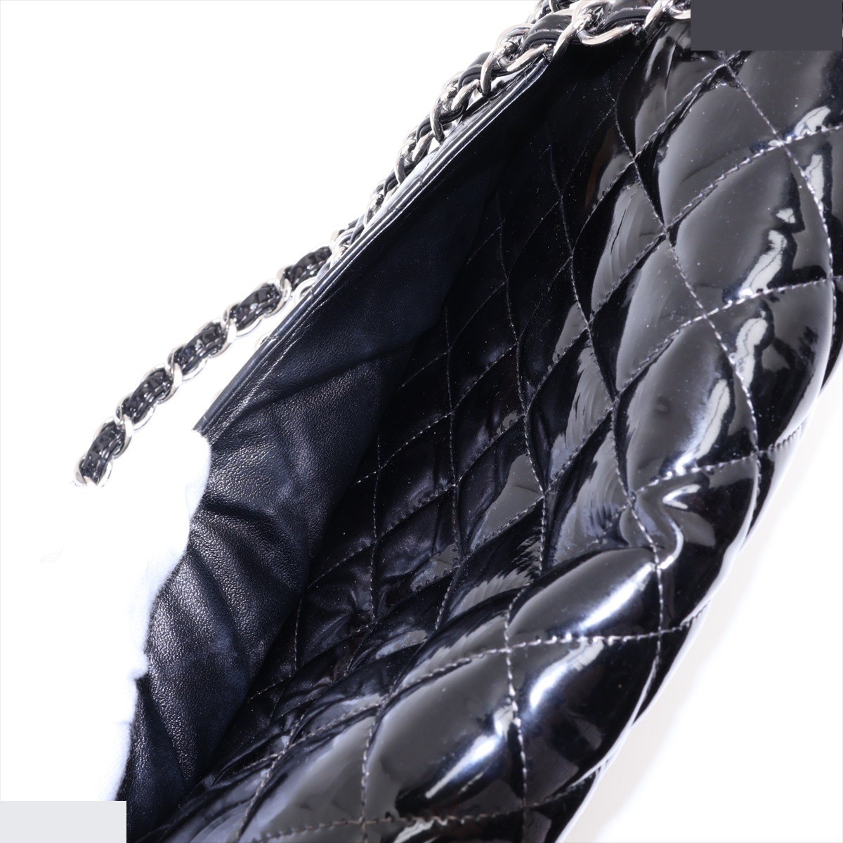 Large Matelassé 34 Maxi Shoulder Bag, Patent Leather, Double Flap — view 8