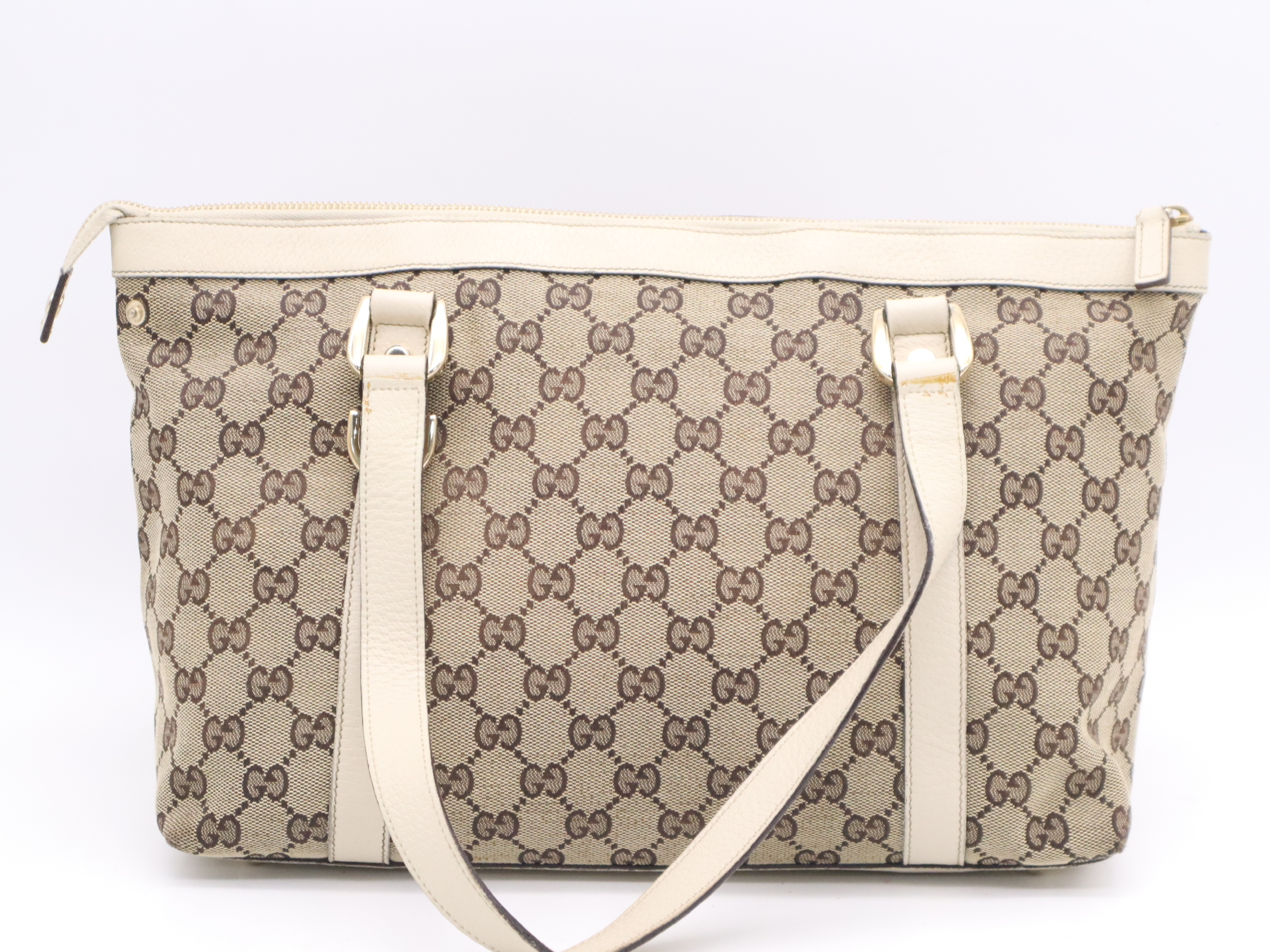 141470 Canvas x Leather GG Canvas Abbey Tote Bag Beige Gold Hardware Tote Bag — view 2