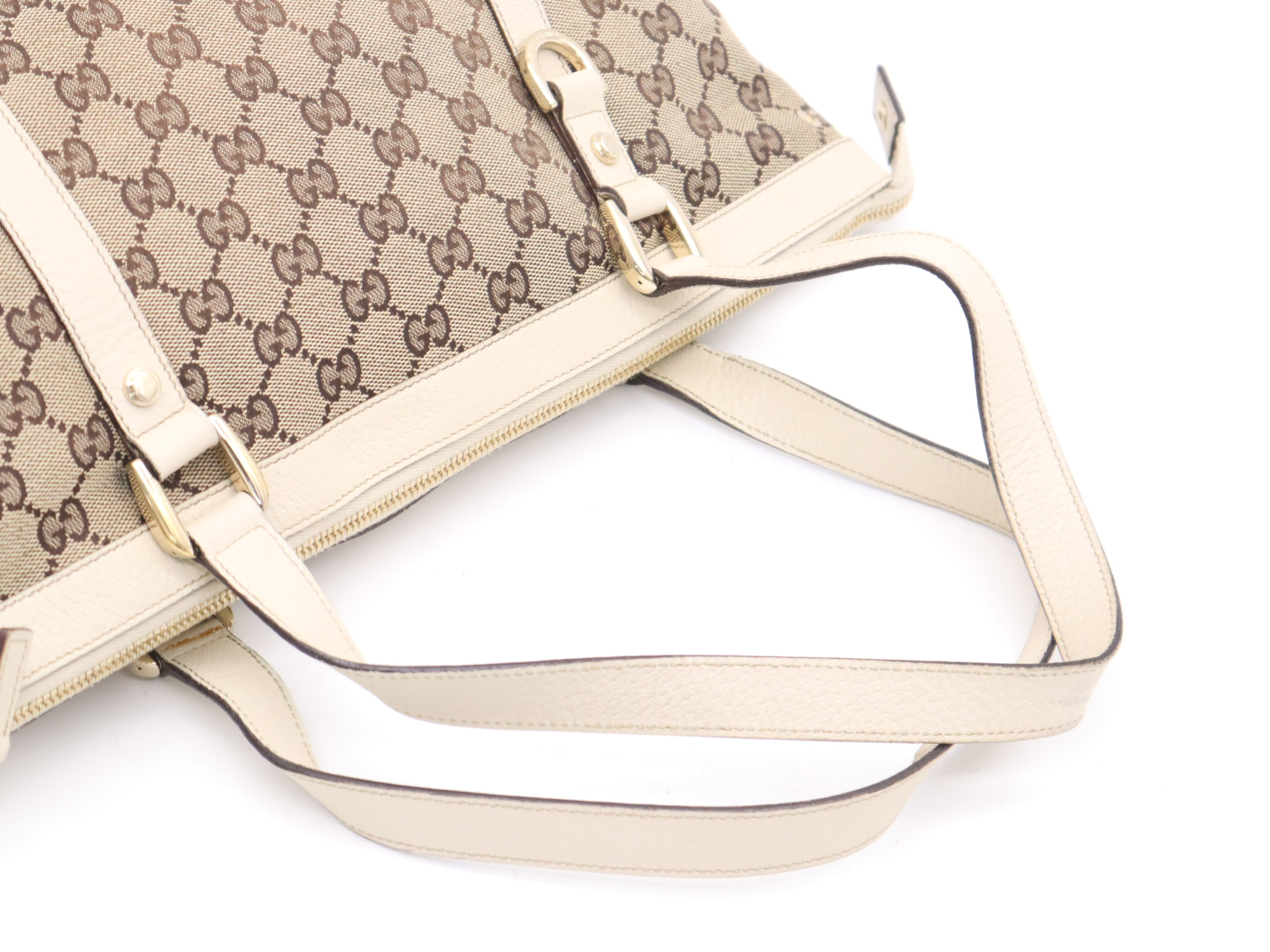 141470 Canvas x Leather GG Canvas Abbey Tote Bag Beige Gold Hardware Tote Bag — view 6