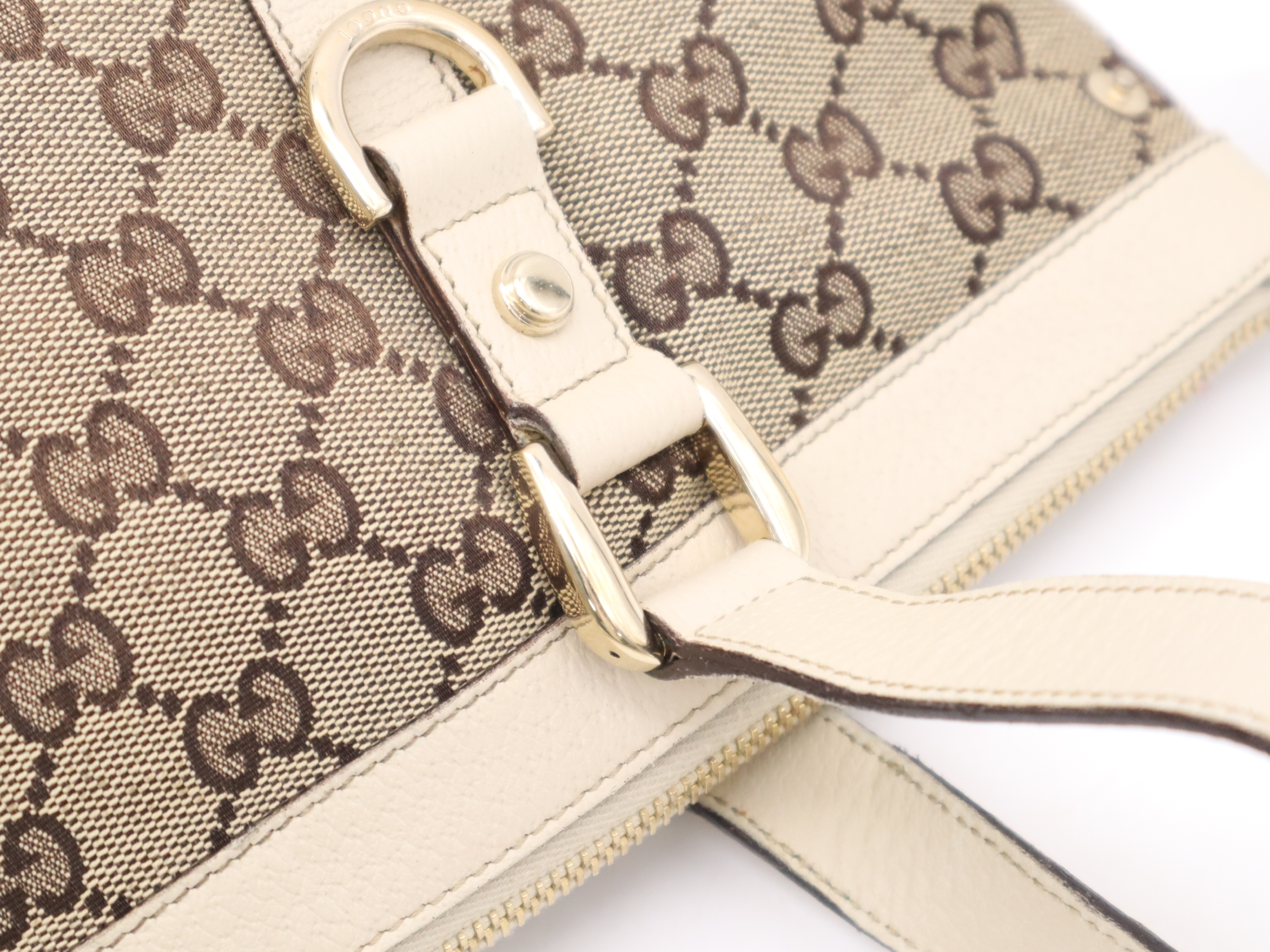 141470 Canvas x Leather GG Canvas Abbey Tote Bag Beige Gold Hardware Tote Bag — view 8