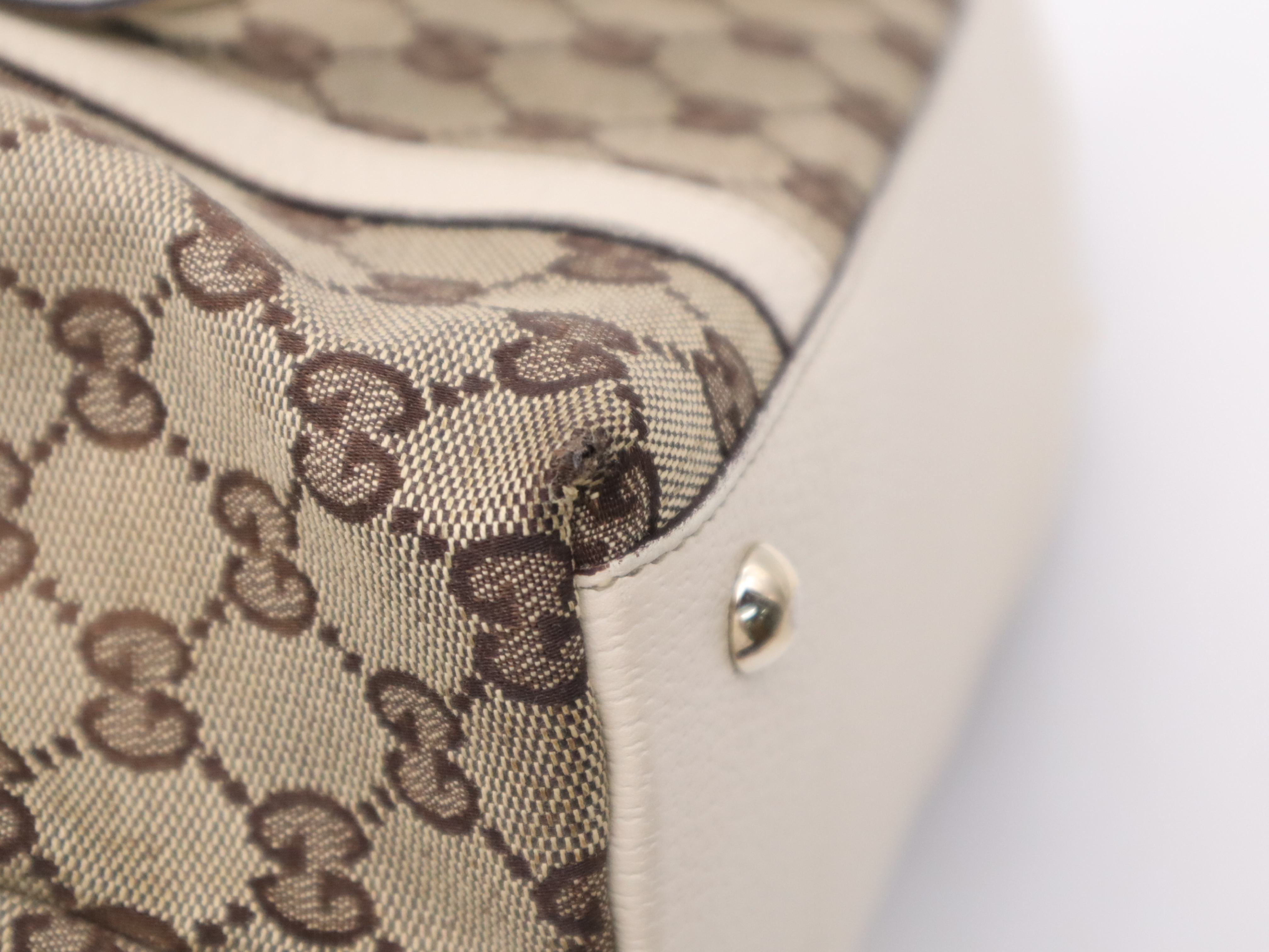 141470 Canvas x Leather GG Canvas Abbey Tote Bag Beige Gold Hardware Tote Bag — view 10