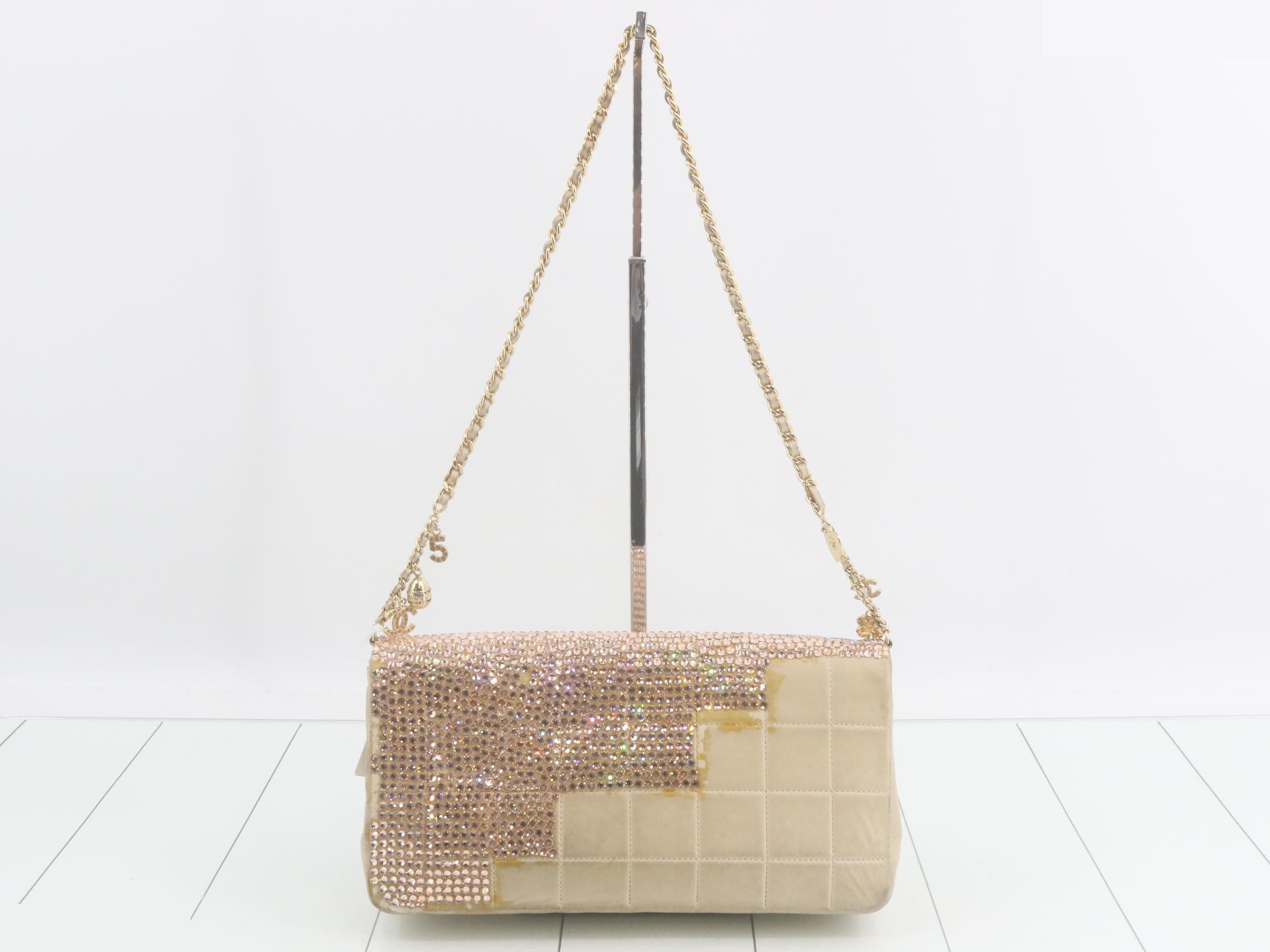 Chocolate Bar (Bag) Chain Shoulder Bag, Glitter, Beige — view 2