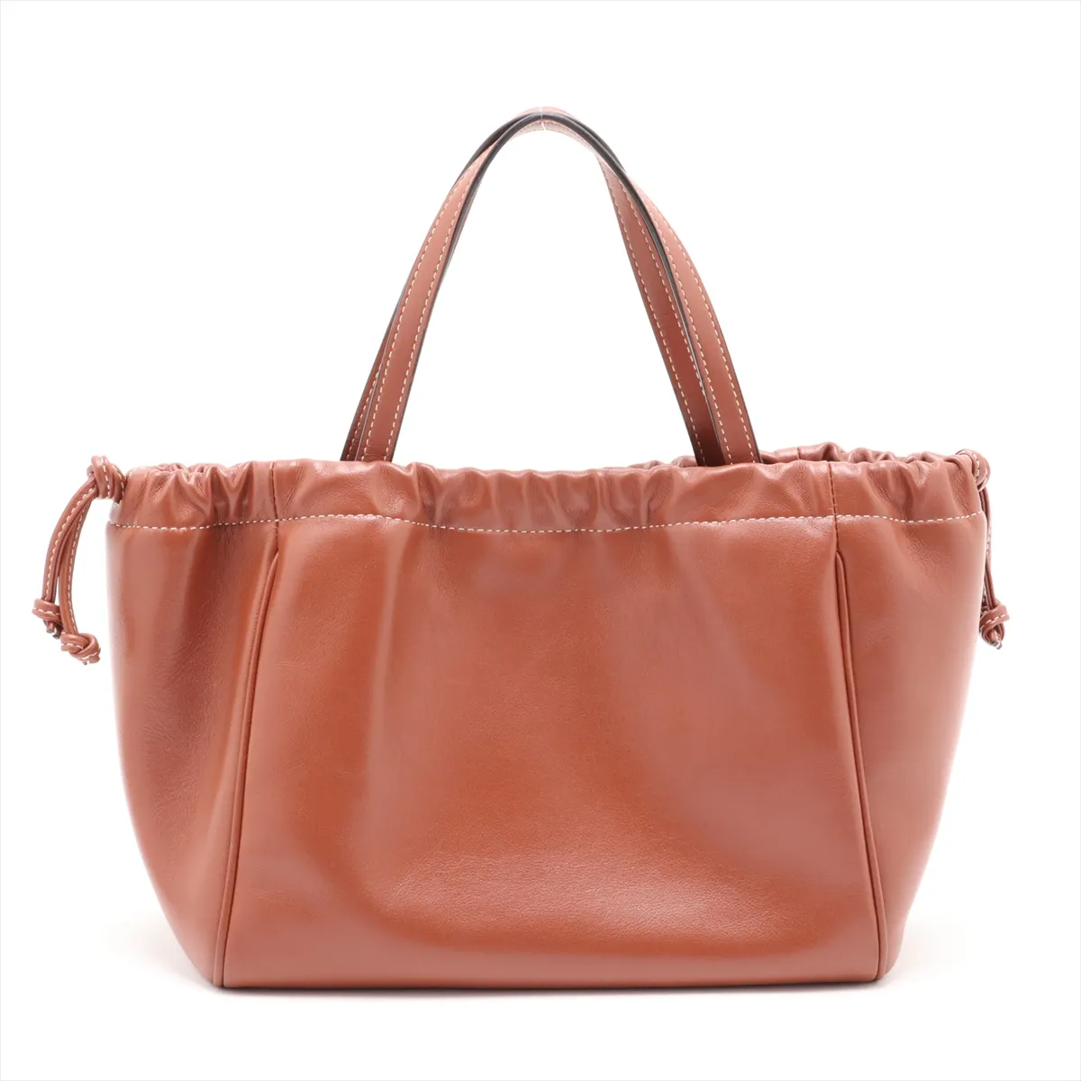 Small Cabas Drawstring Cuir Triomphe Leather 2-Way Handbag Brown — view 2