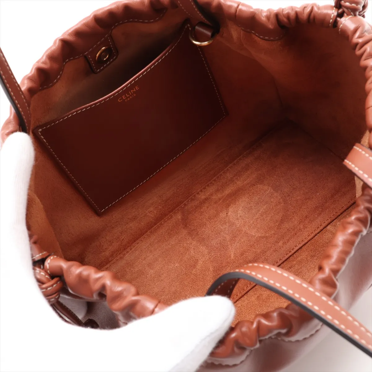 Small Cabas Drawstring Cuir Triomphe Leather 2-Way Handbag Brown — view 8