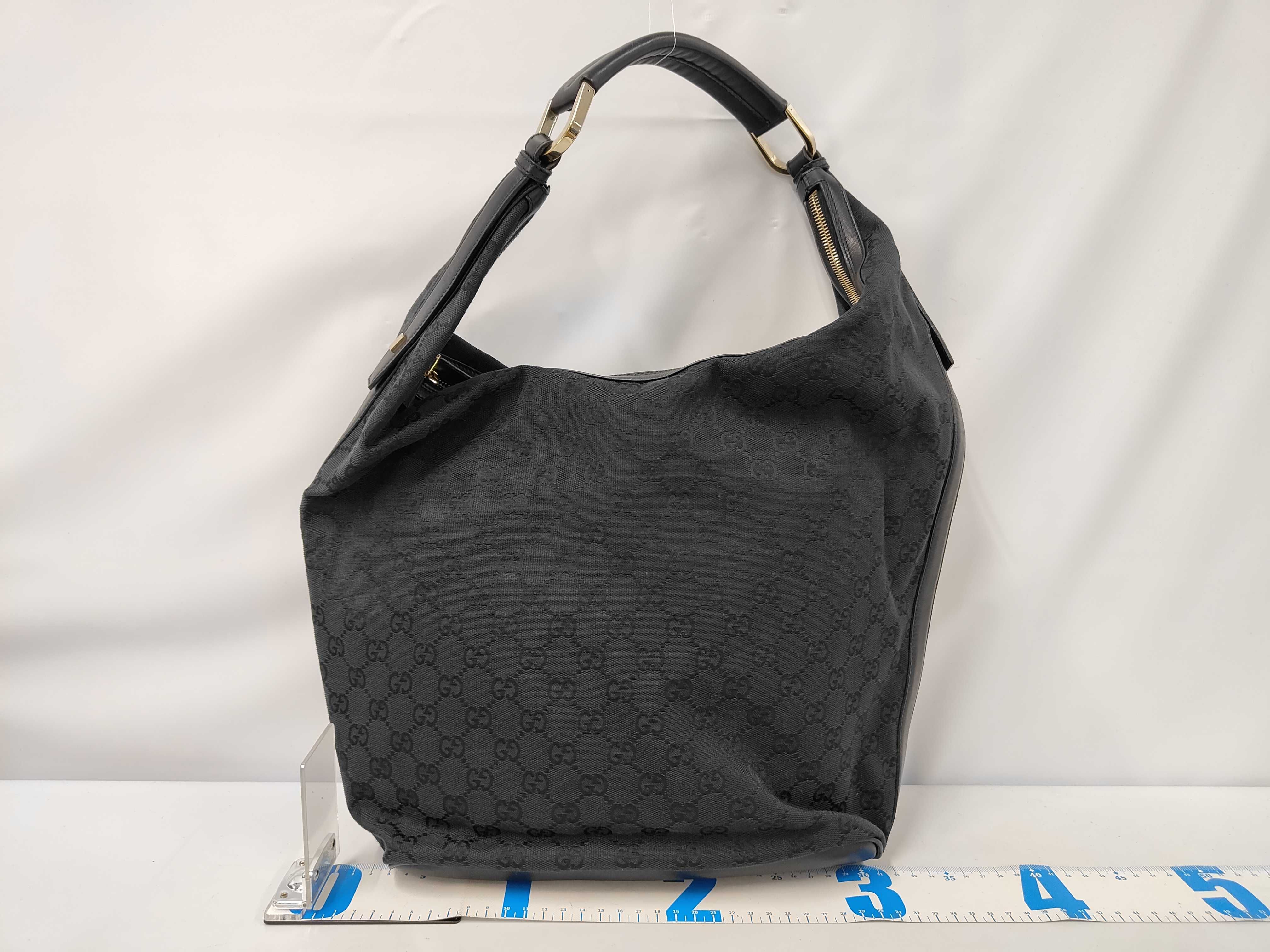 Black Leather GG Canvas Hobo One Shoulder Bag (Shoulder Bag) — view 2