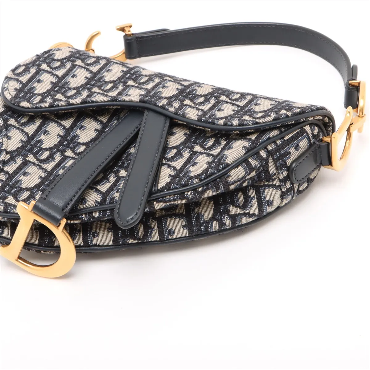 Saddle Bag Canvas x Leather Handbag Navy — view 3