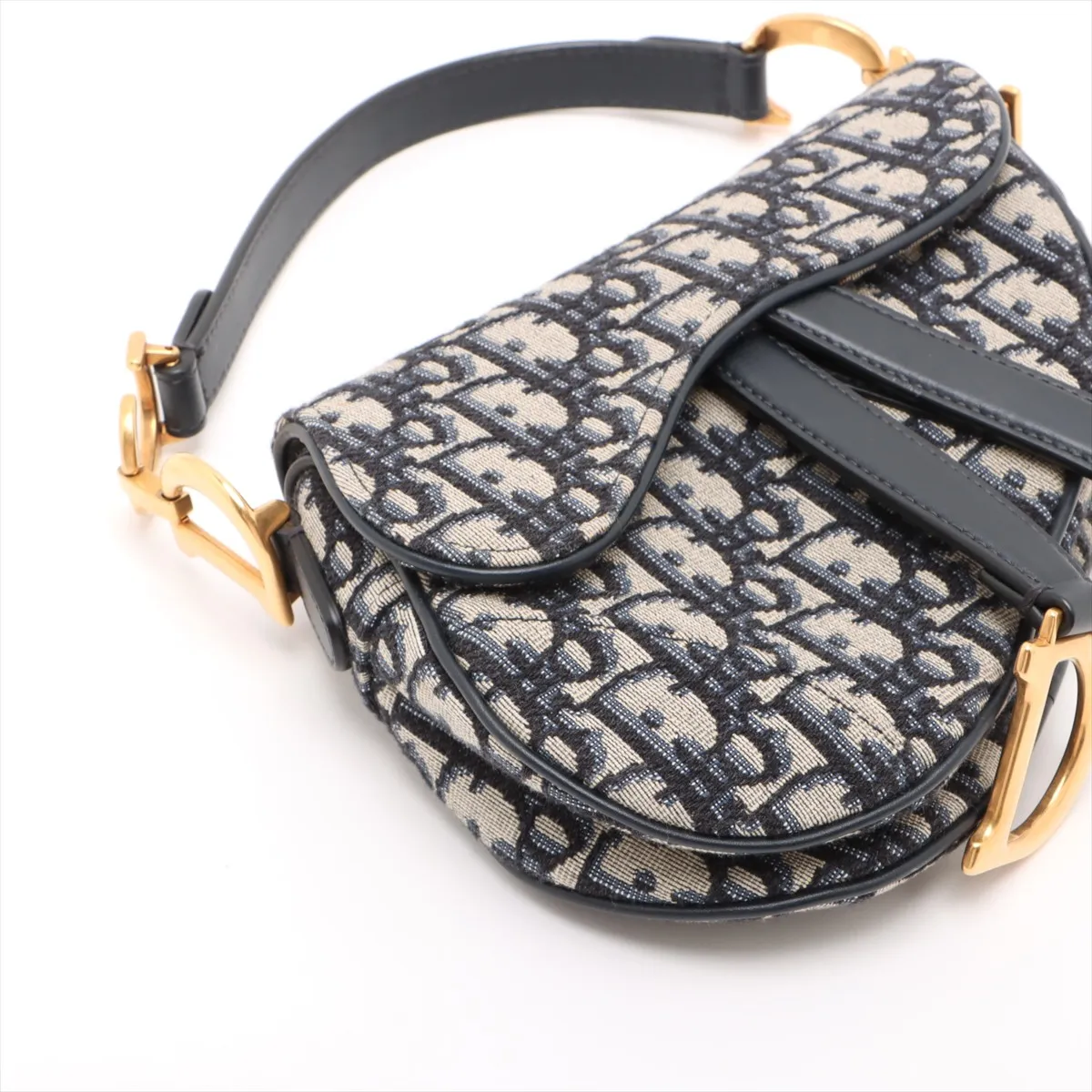 Saddle Bag Canvas x Leather Handbag Navy — view 4