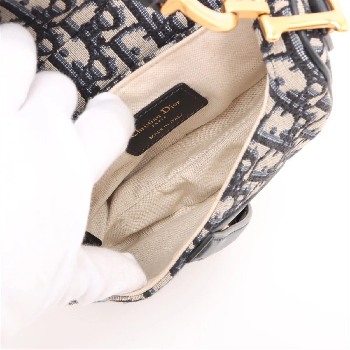 Saddle Bag Canvas x Leather Handbag Navy — view 7