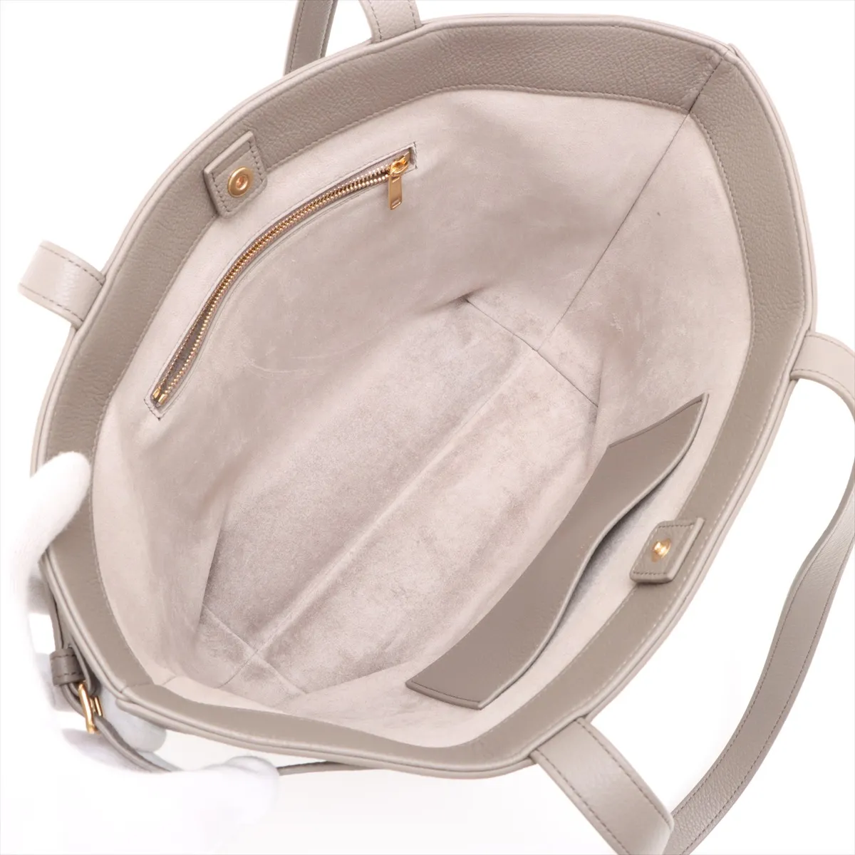 Triomphe Small Cabas Anais Cuir Triomphe Leather Tote Bag, Gray — view 7