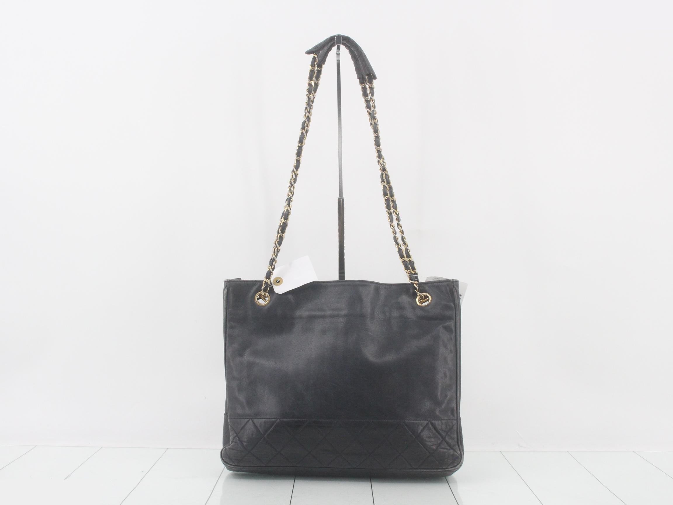 Lambskin Chain Shoulder Tote Bag — view 2