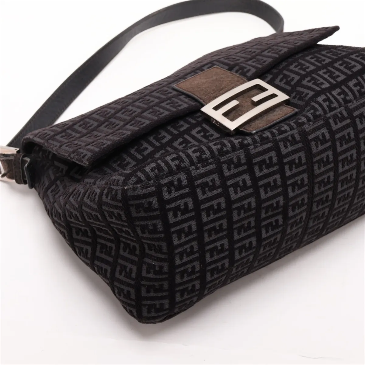 Zucchino Mamma Bucket Canvas x Leather Shoulder Bag, Gray, 8BR001 — view 4