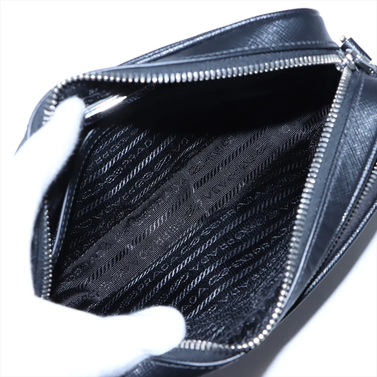 Saffiano Leather x Nylon Shoulder Bag, Black — view 6
