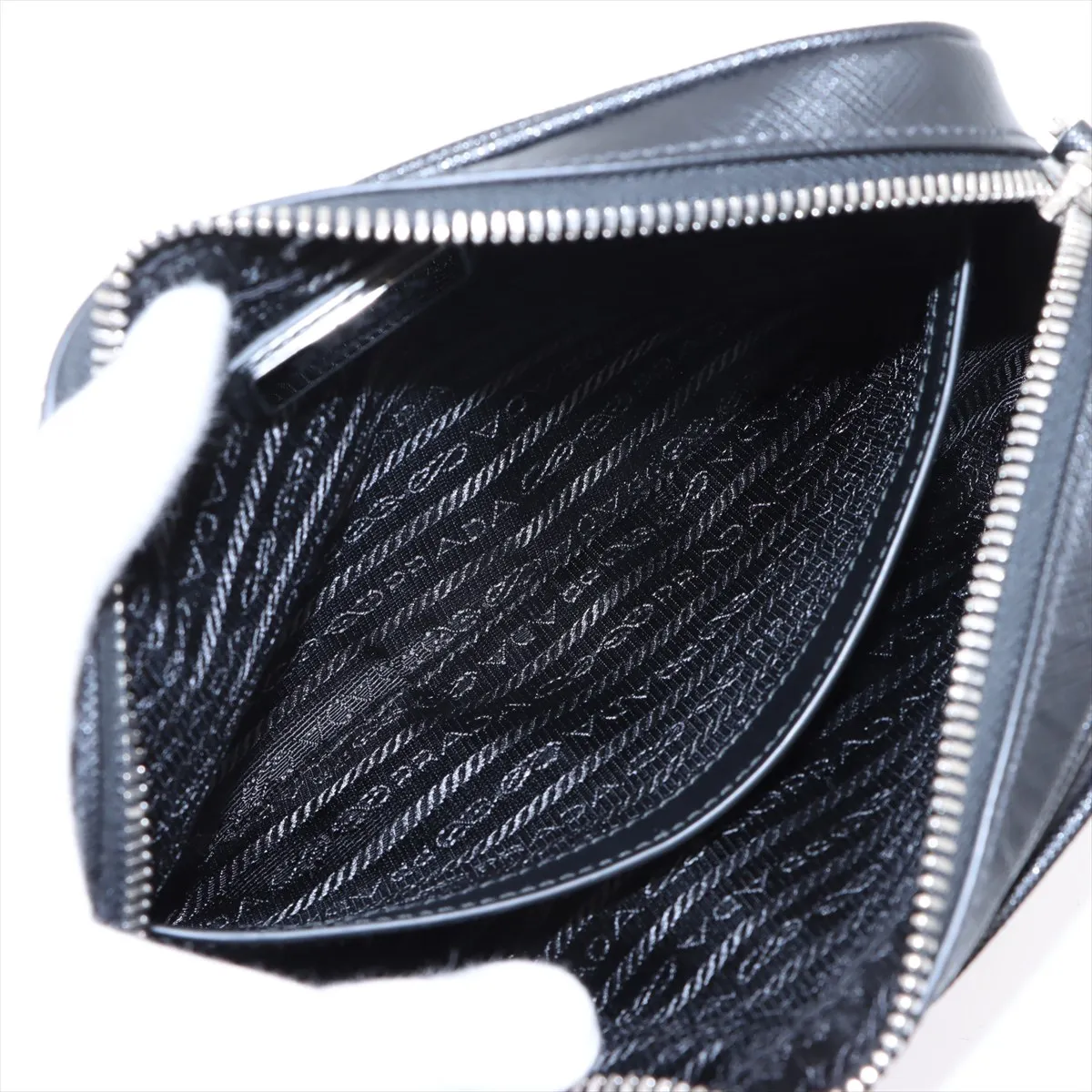 Saffiano Leather x Nylon Shoulder Bag, Black — view 7