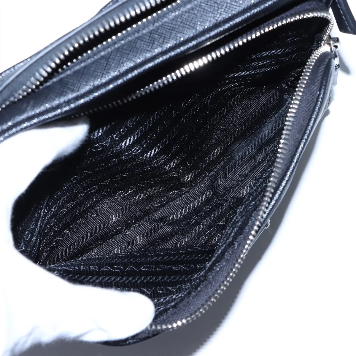 Saffiano Leather x Nylon Shoulder Bag, Black — view 8