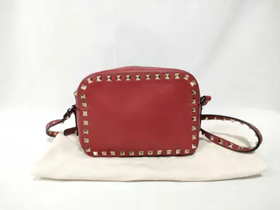 Rockstud Leather Small Crossbody Bag Red QW1B0809 Shoulder Bag