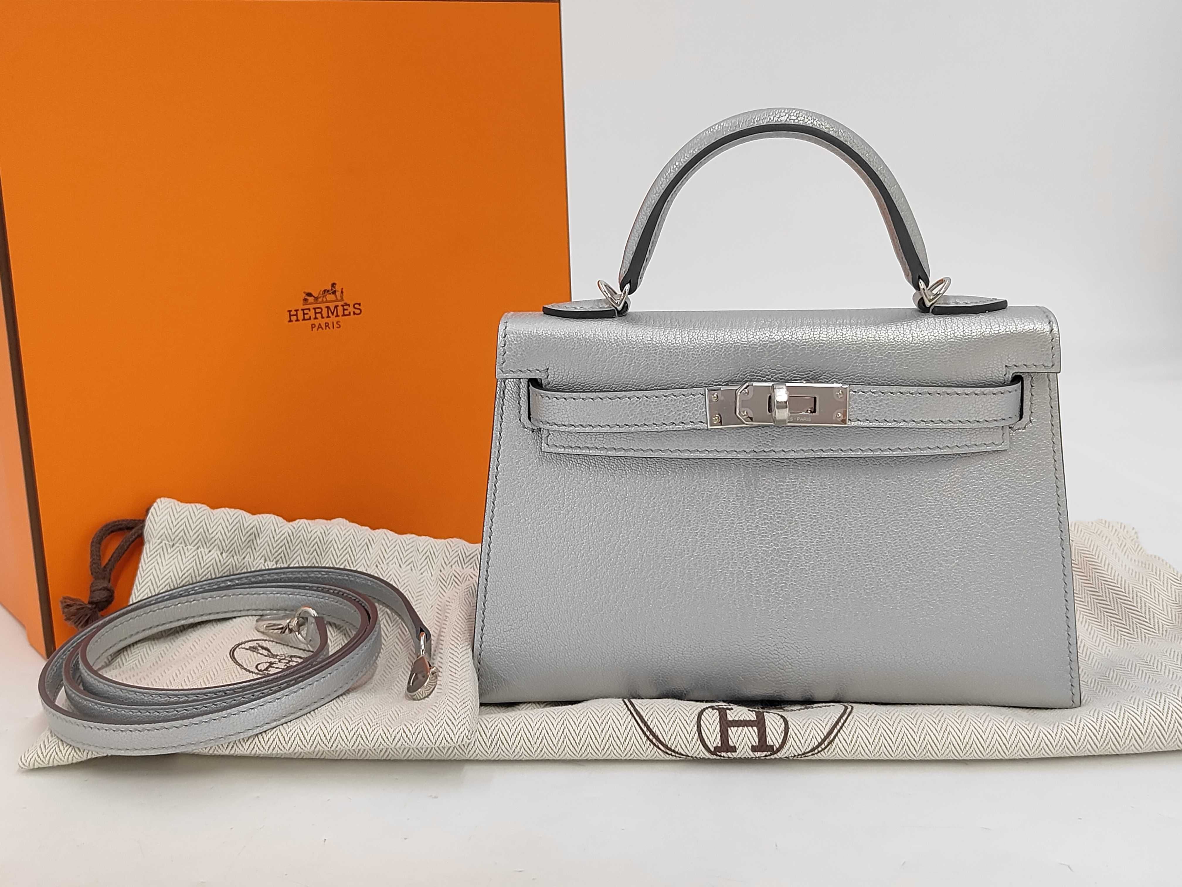 Mini Kelly II Shoulder Bag (Argent x Chevre Shamkira x Silver Hardware x G Stamp)