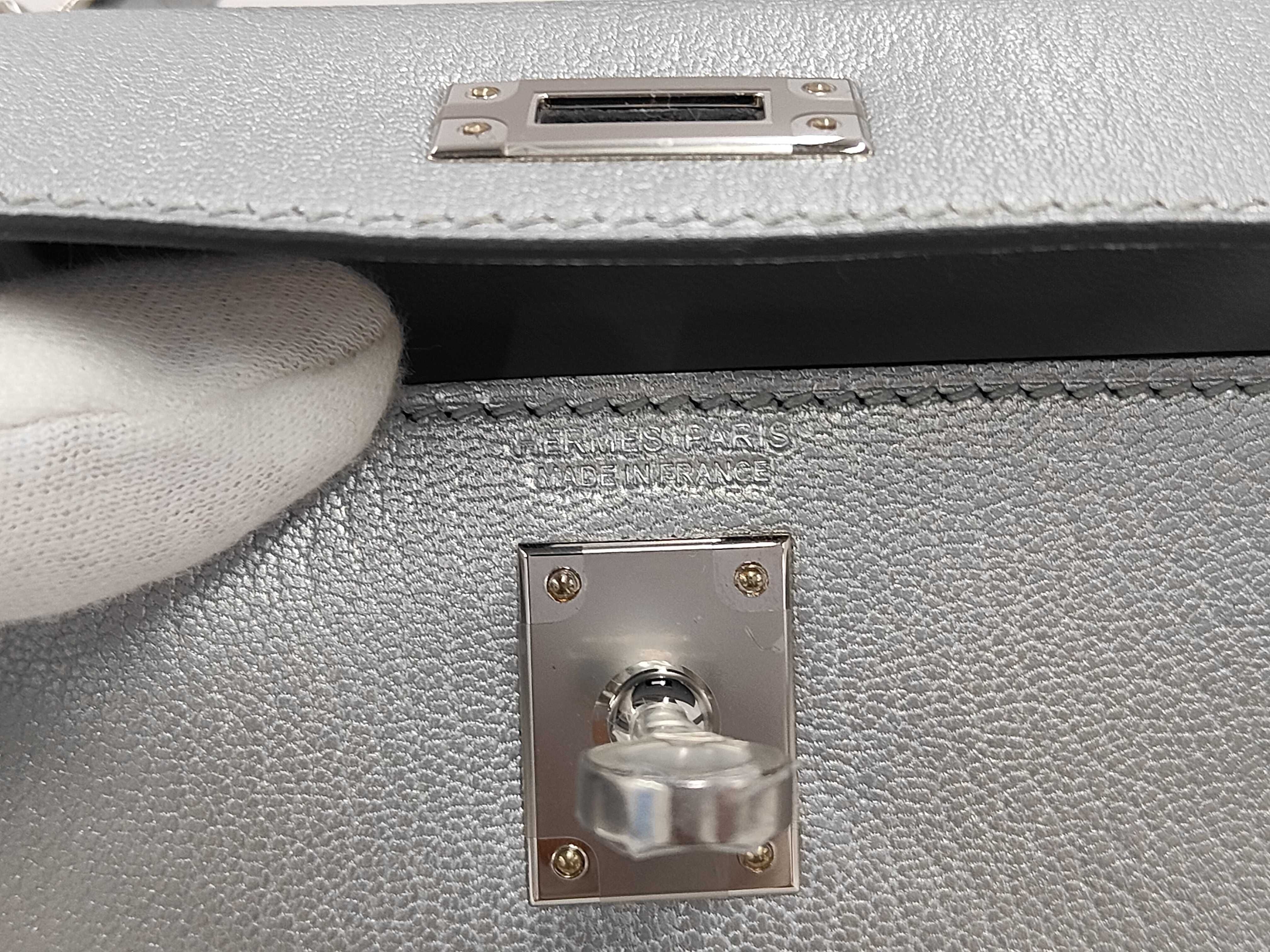 Mini Kelly II Shoulder Bag (Argent x Chevre Shamkira x Silver Hardware x G Stamp) — view 9